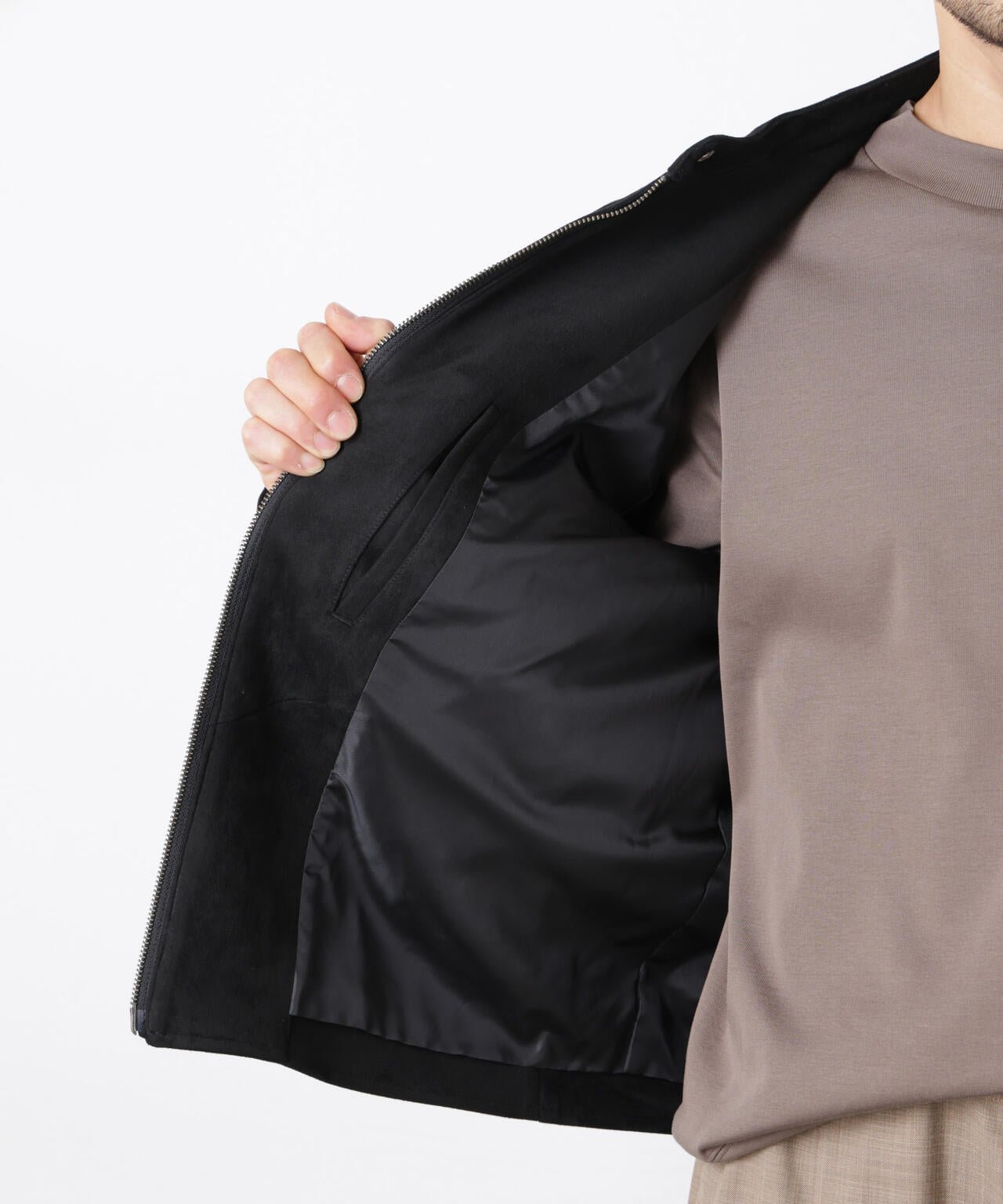 フェイクスエードバンドカラーライダースジャケット