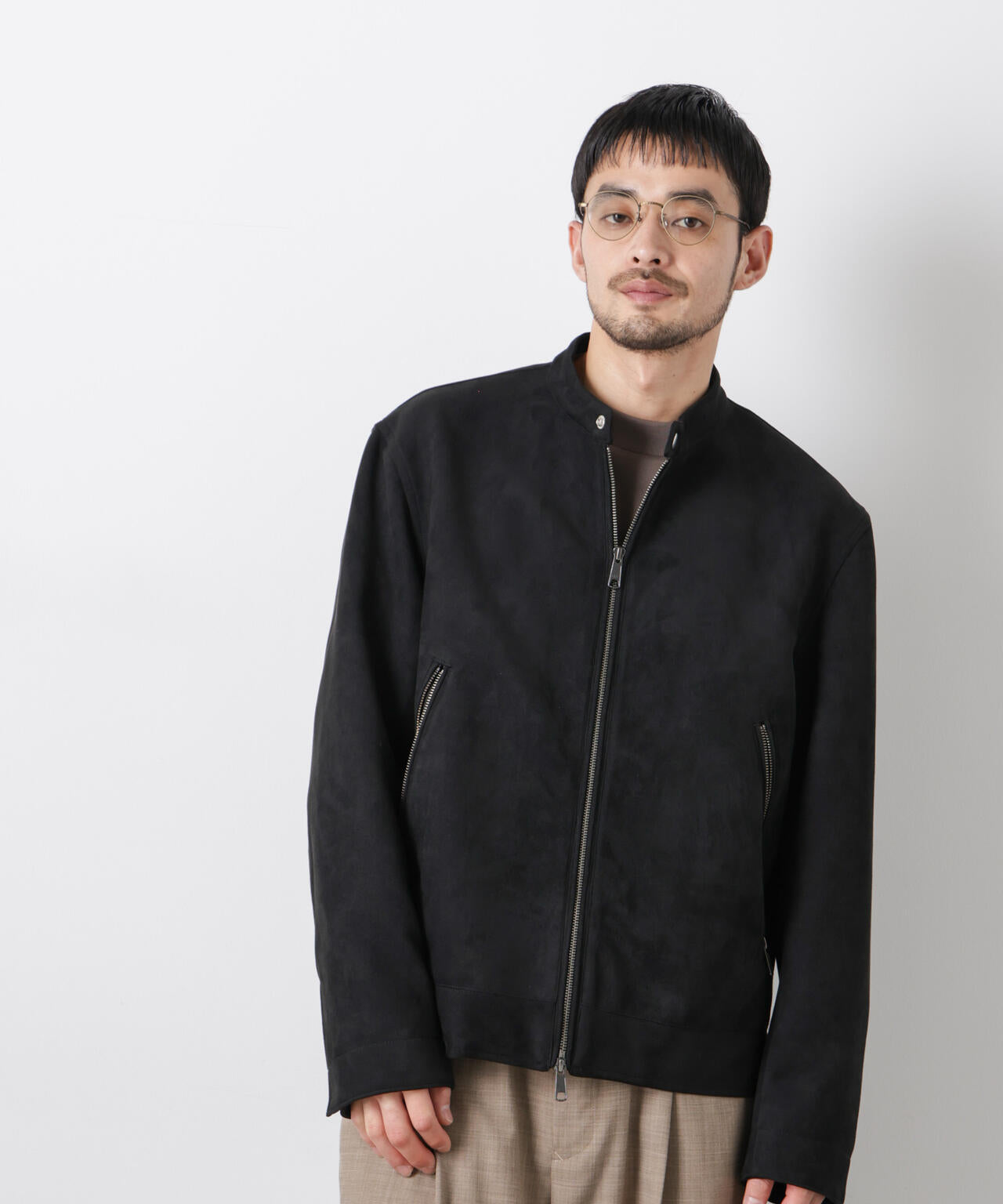 フェイクスエードバンドカラーライダースジャケット