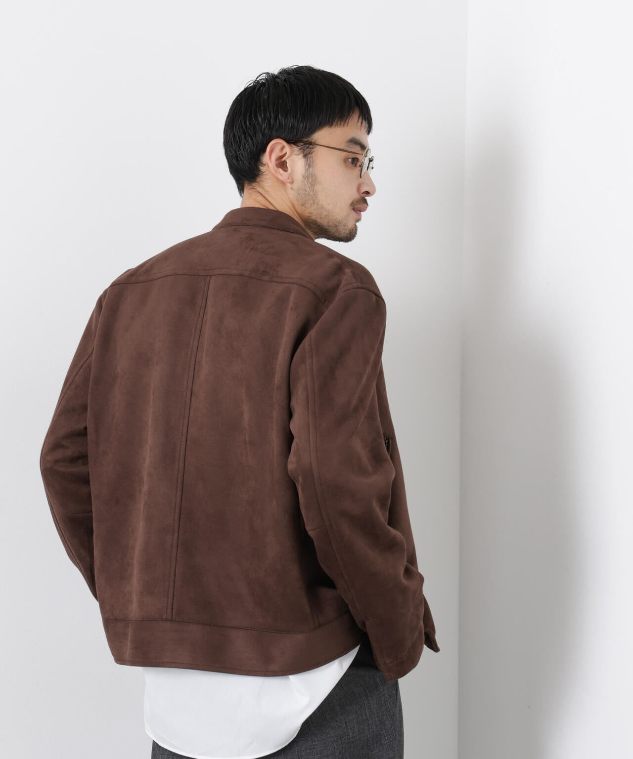 フェイクスエードバンドカラーライダースジャケット