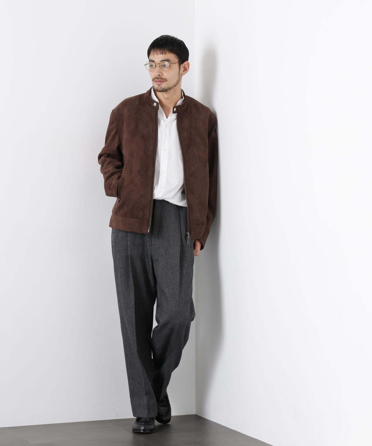 フェイクスエードバンドカラーライダースジャケット