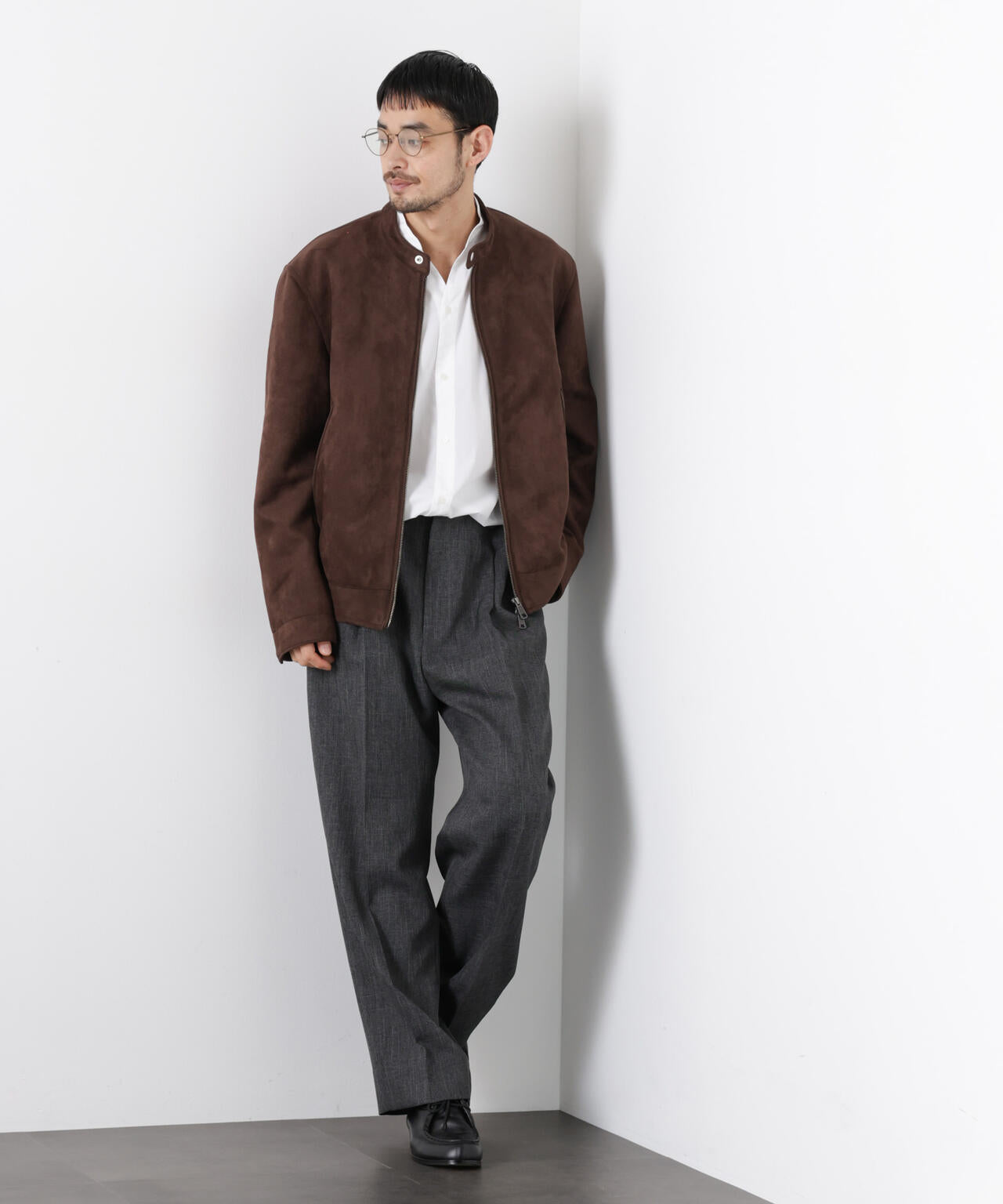 フェイクスエードバンドカラーライダースジャケット