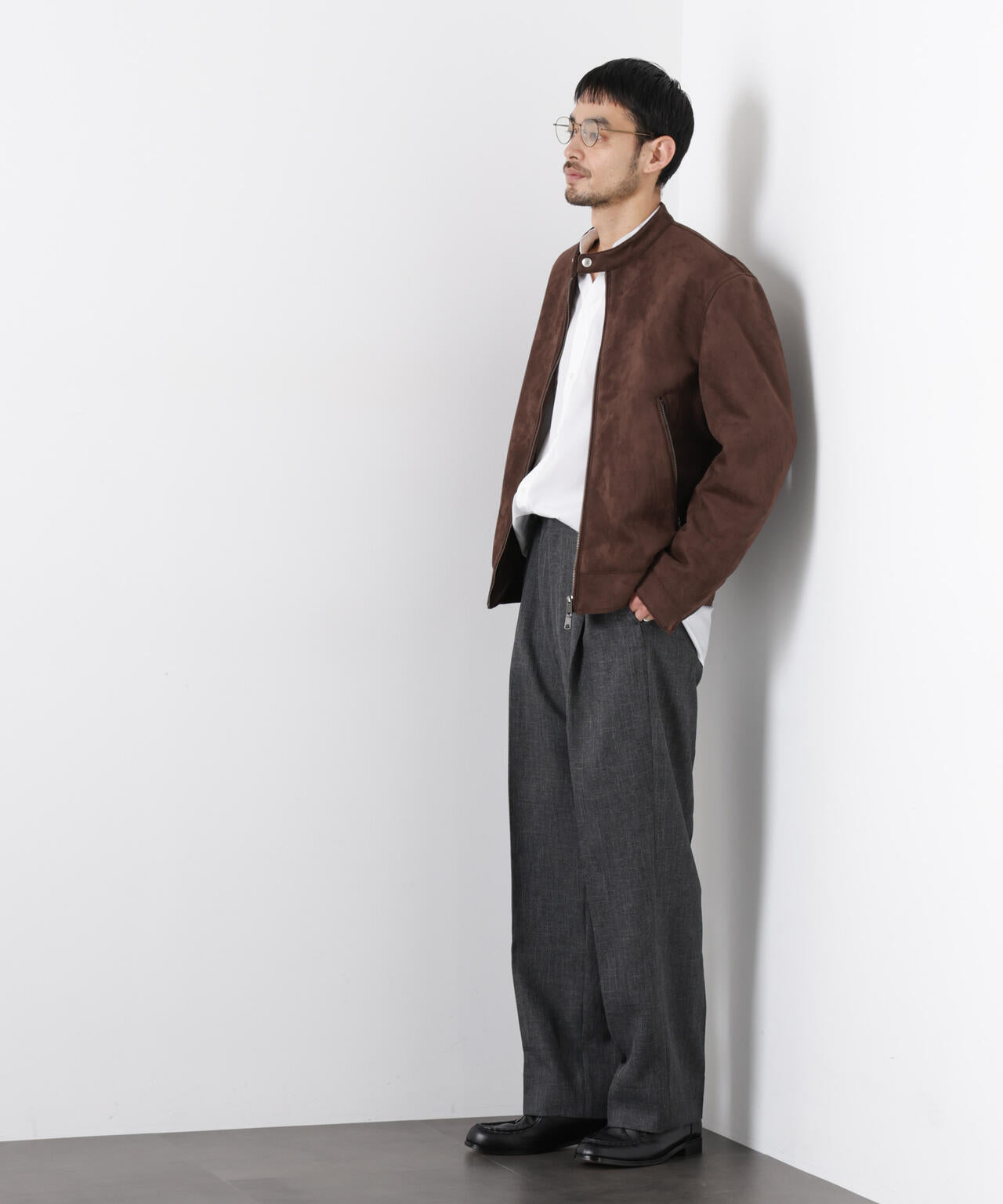 フェイクスエードバンドカラーライダースジャケット