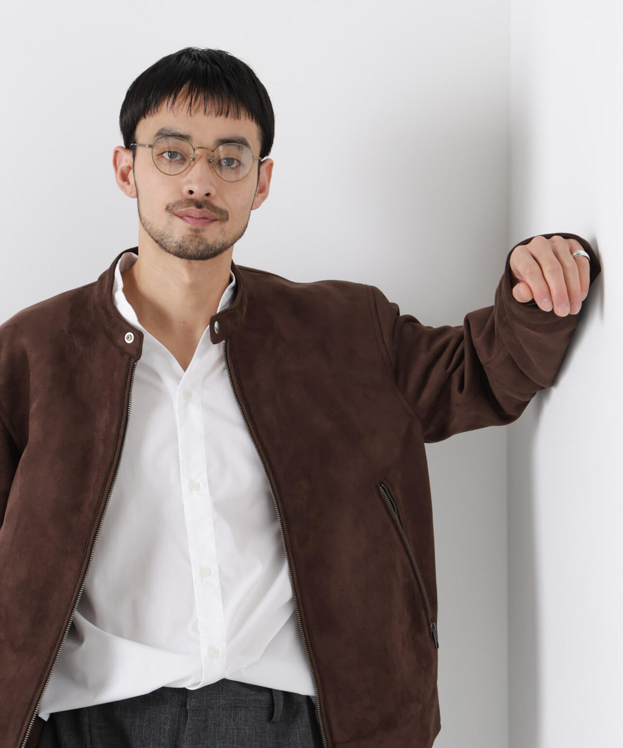 フェイクスエードバンドカラーライダースジャケット