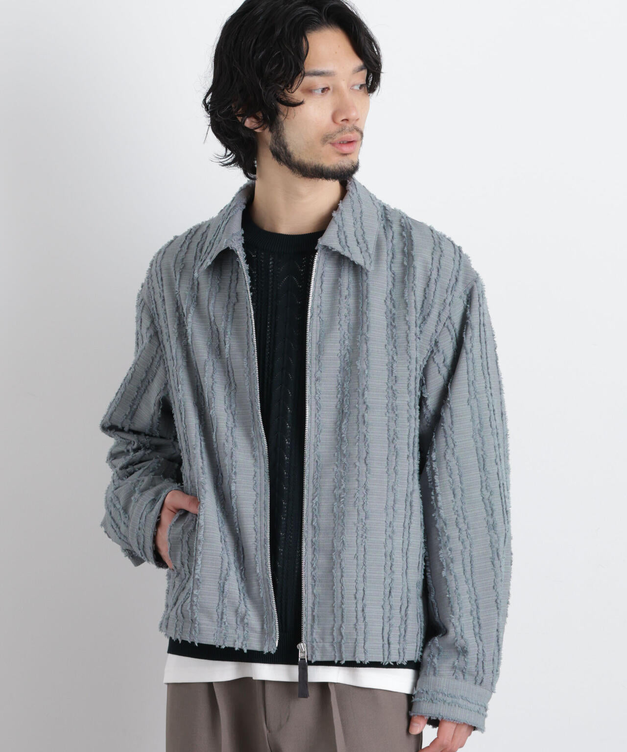 「ASSEMBLANC」カットレースフリンジブルゾン