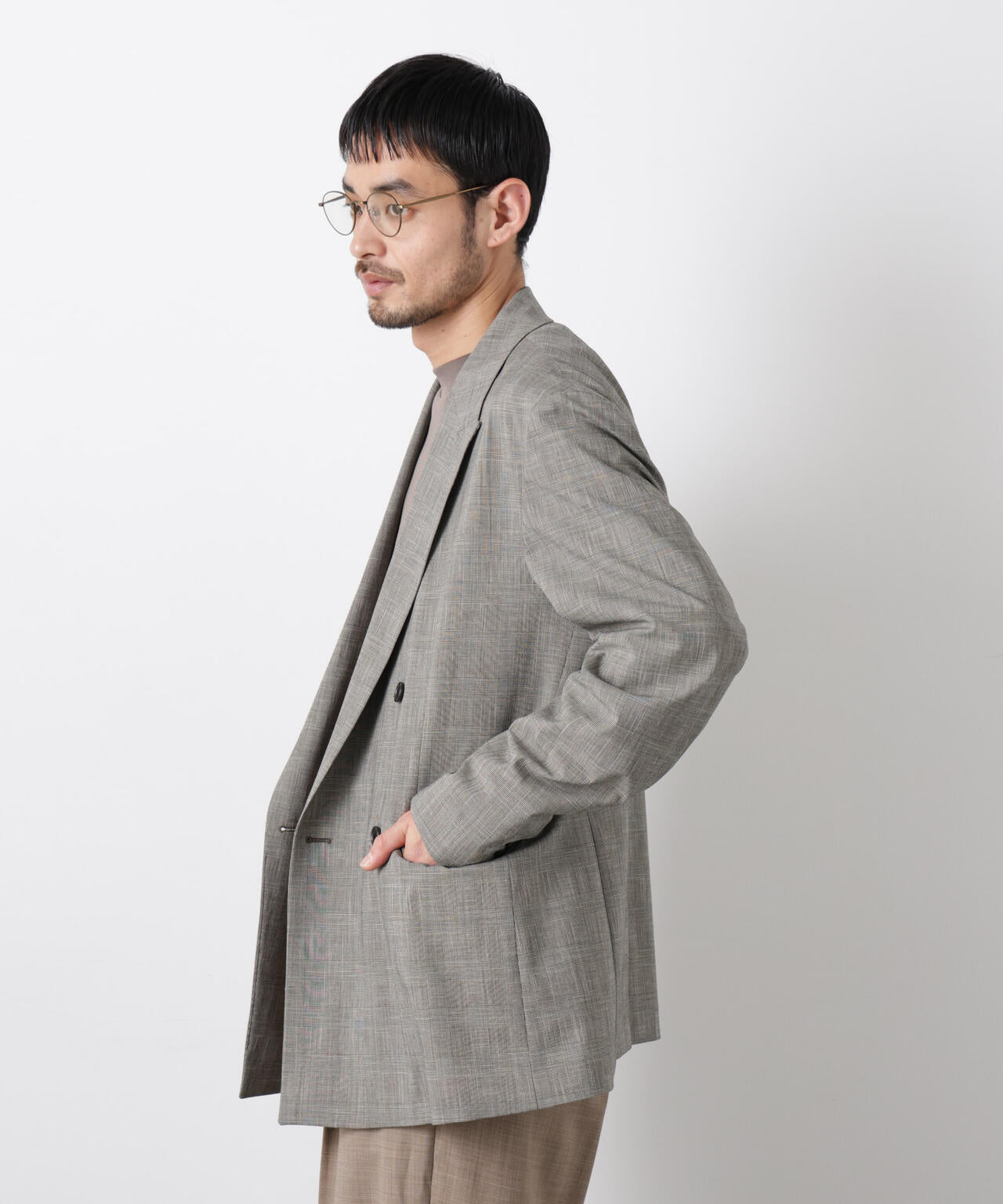 グレンチェックダブルブレストジャケット(セットアップ可)