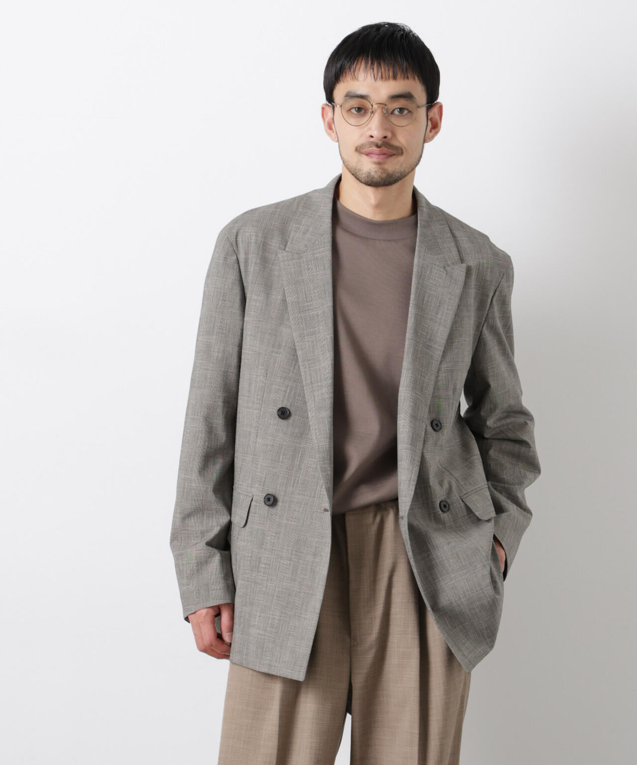 グレンチェックダブルブレストジャケット(セットアップ可)