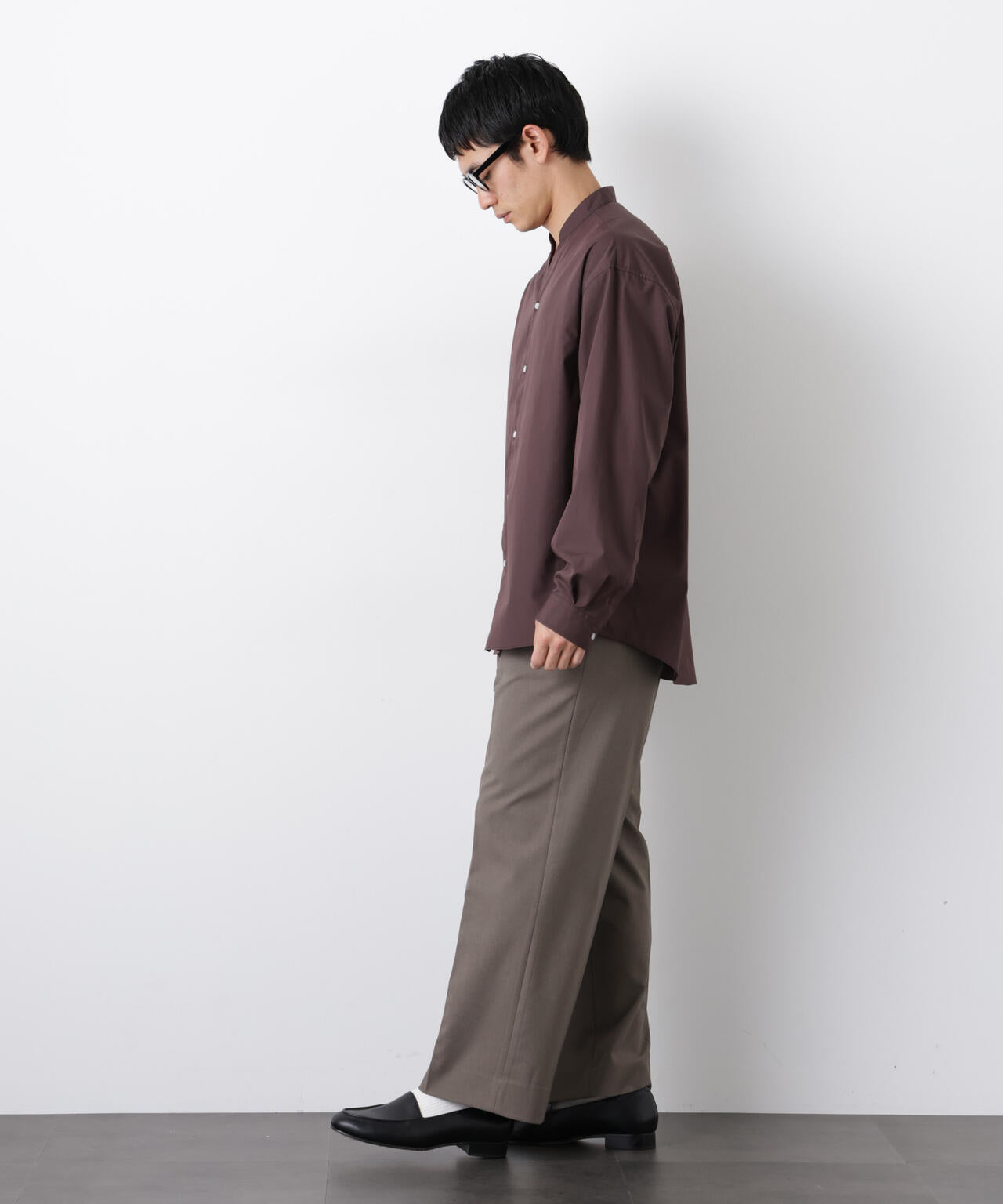 「大人のワイドシャツ」バンドカラー 長袖