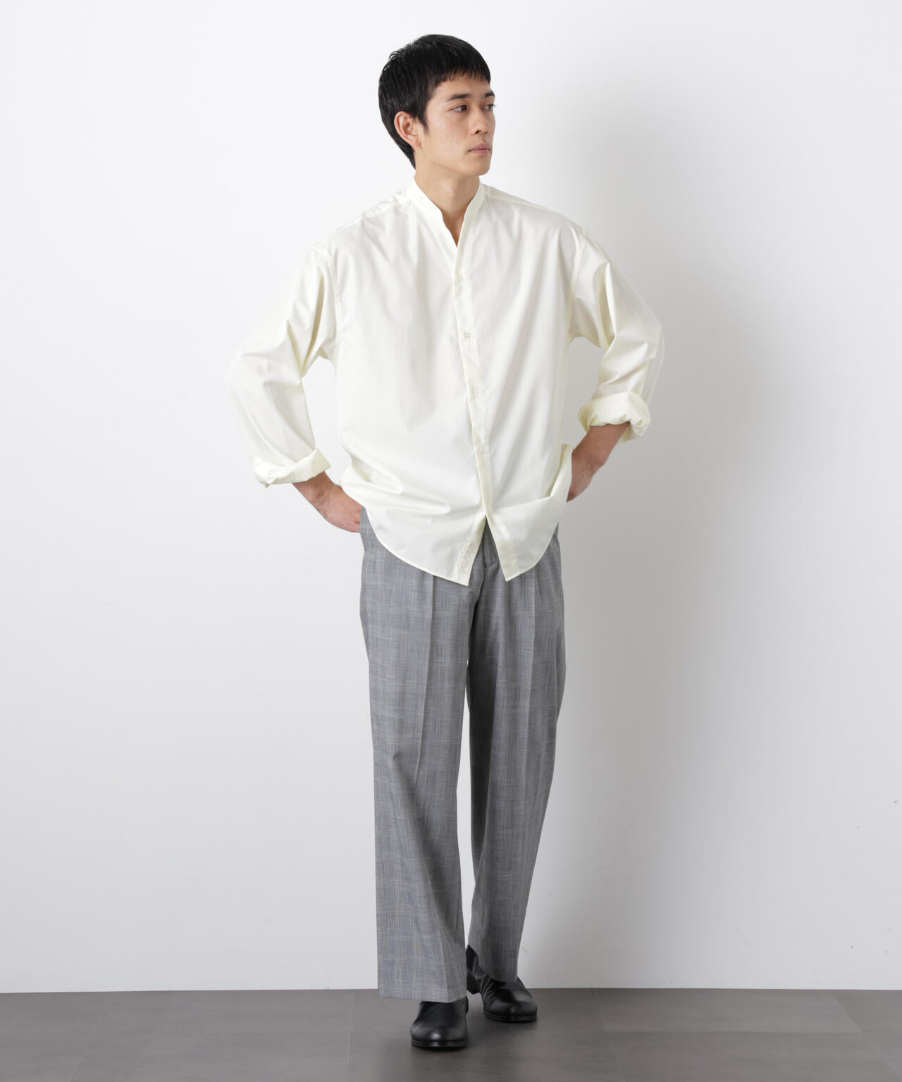 「大人のワイドシャツ」バンドカラー 長袖