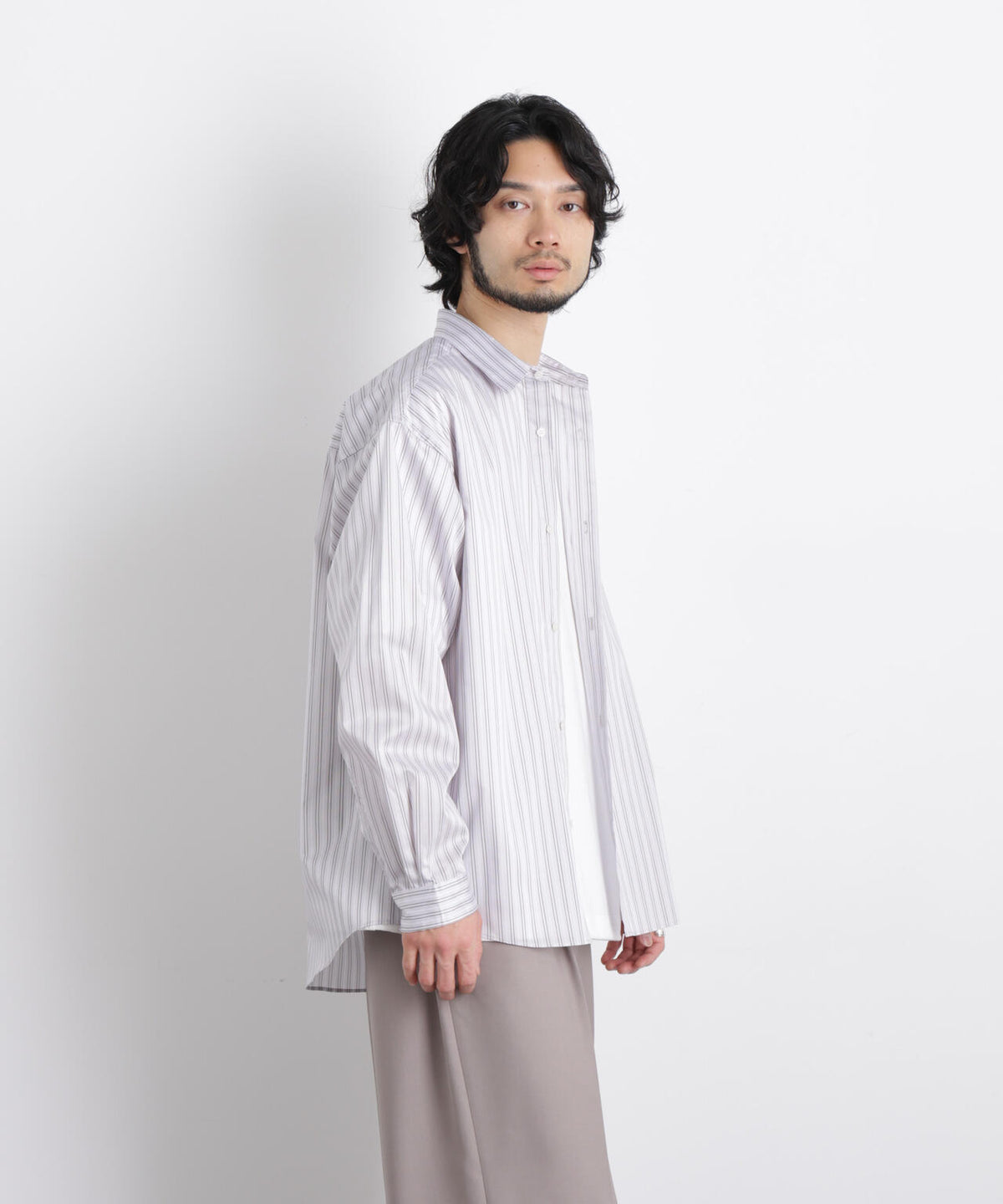 「OtoNANO」大人のワイドシャツレギュラーカラーストライプ長袖