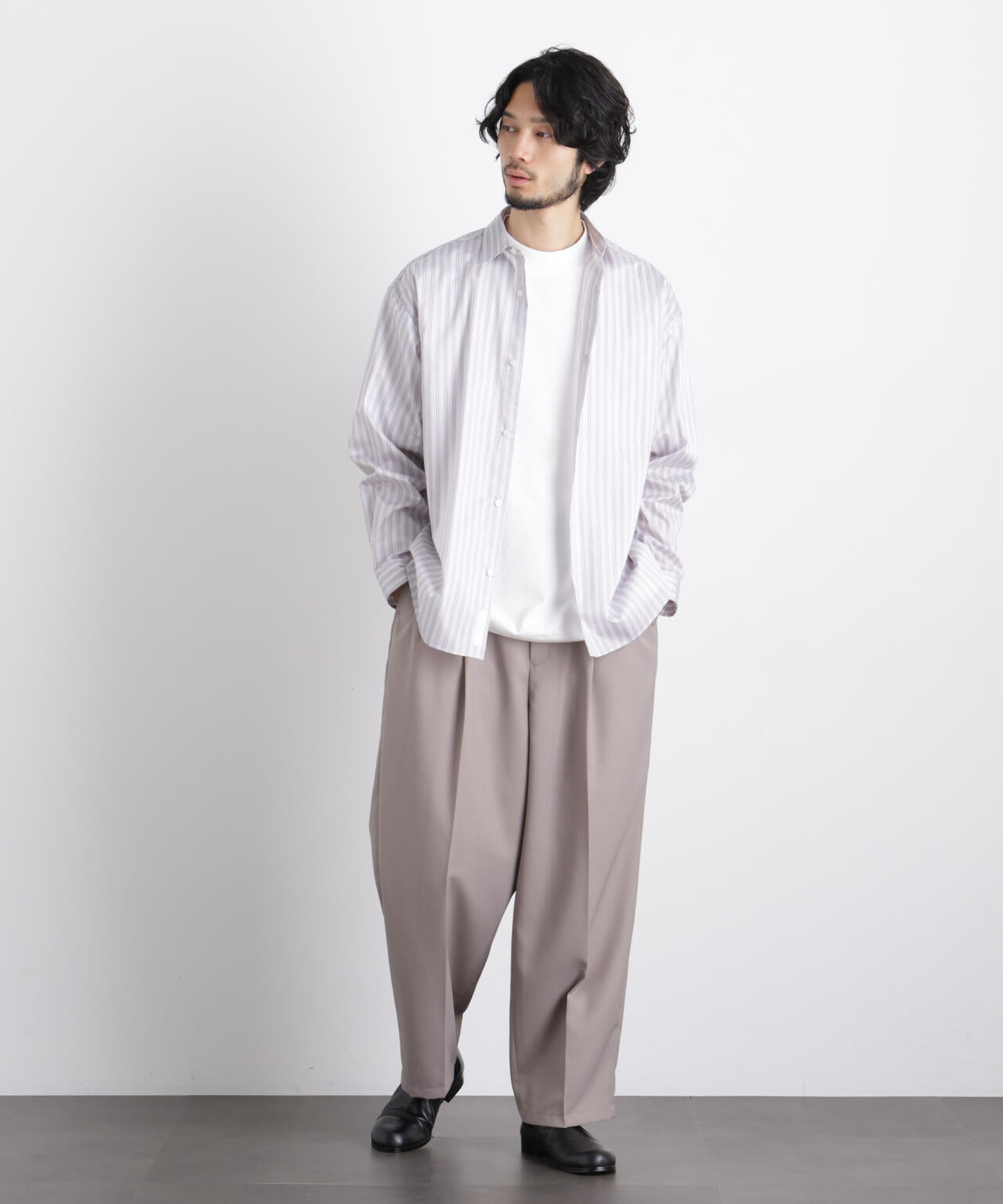 「OtoNANO」大人のワイドシャツレギュラーカラーストライプ長袖