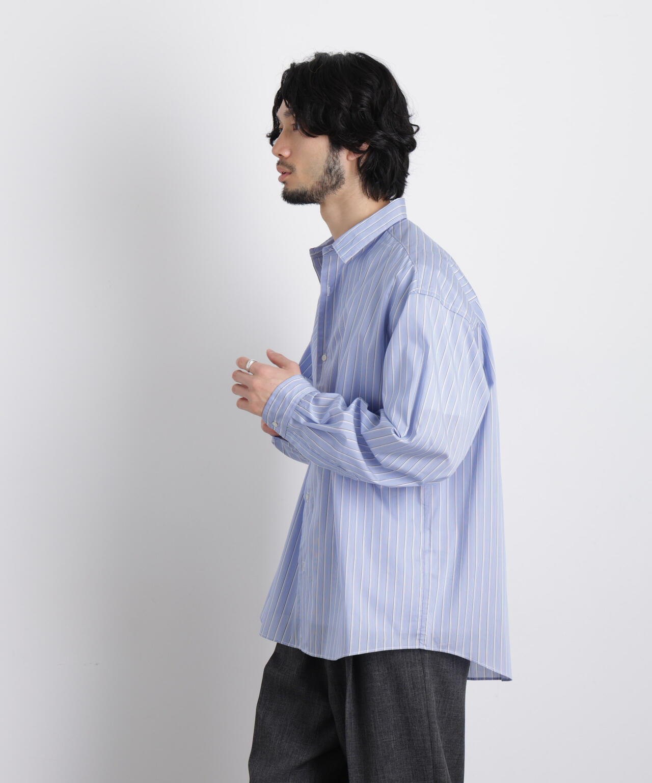 「OtoNANO」大人のワイドシャツレギュラーカラーストライプ長袖