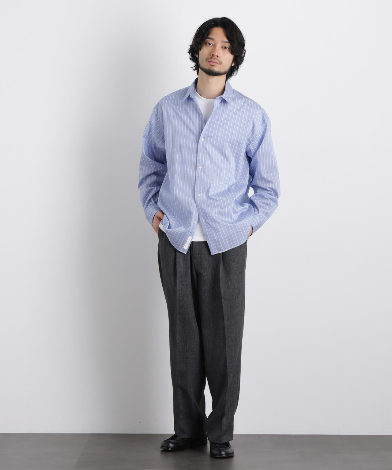 「OtoNANO」大人のワイドシャツレギュラーカラーストライプ長袖