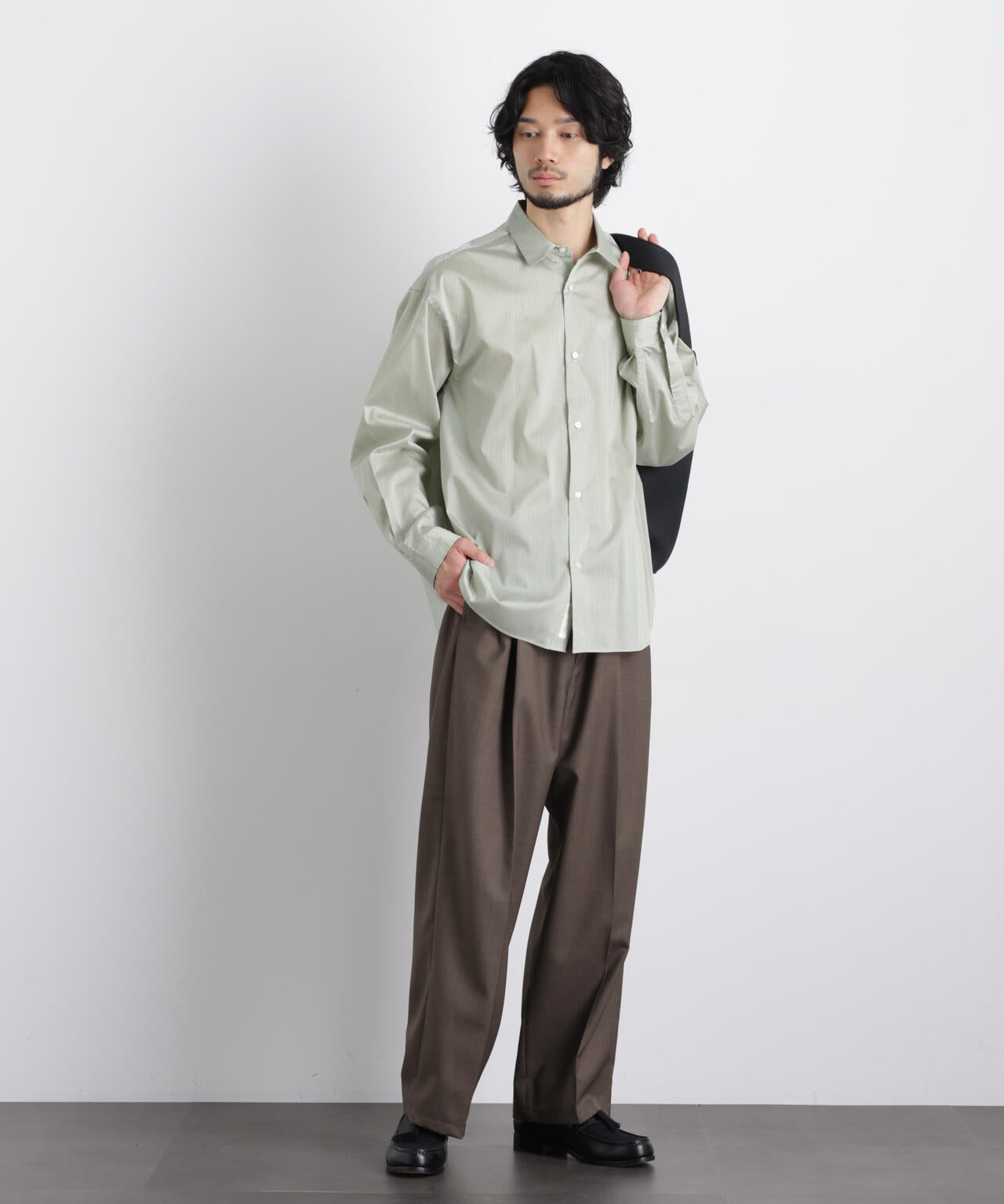 「OtoNANO」大人のワイドシャツレギュラーカラーストライプ長袖