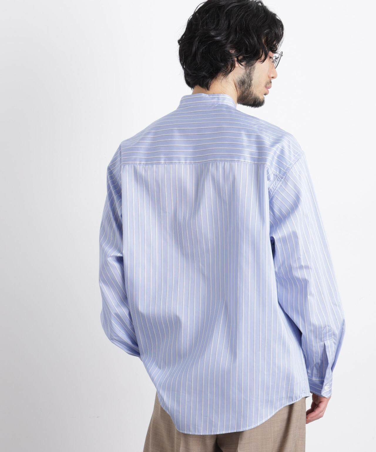 「OtoNANO」大人のワイドシャツバンドカラー ストライプ長袖