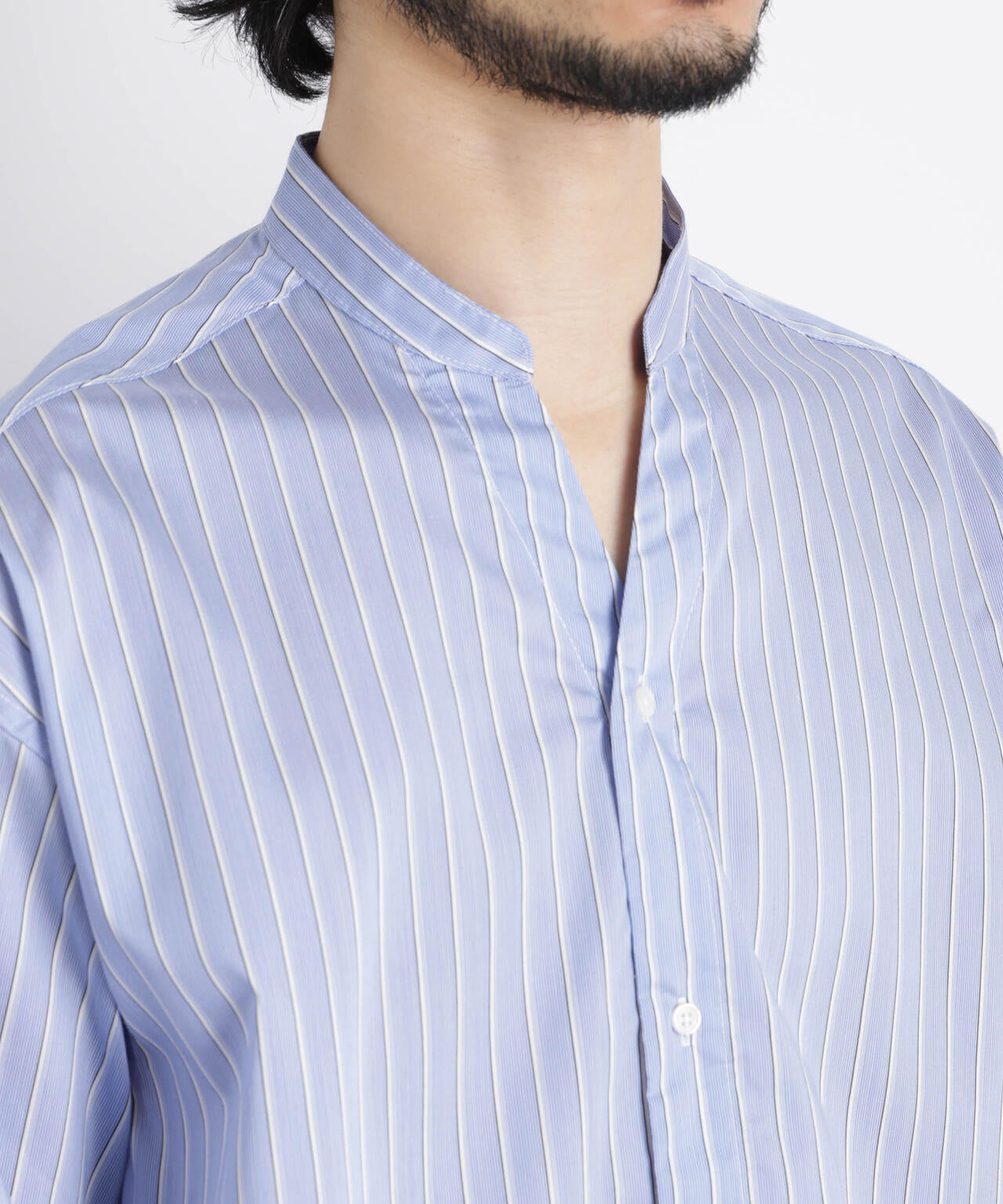 「OtoNANO」大人のワイドシャツバンドカラー ストライプ長袖