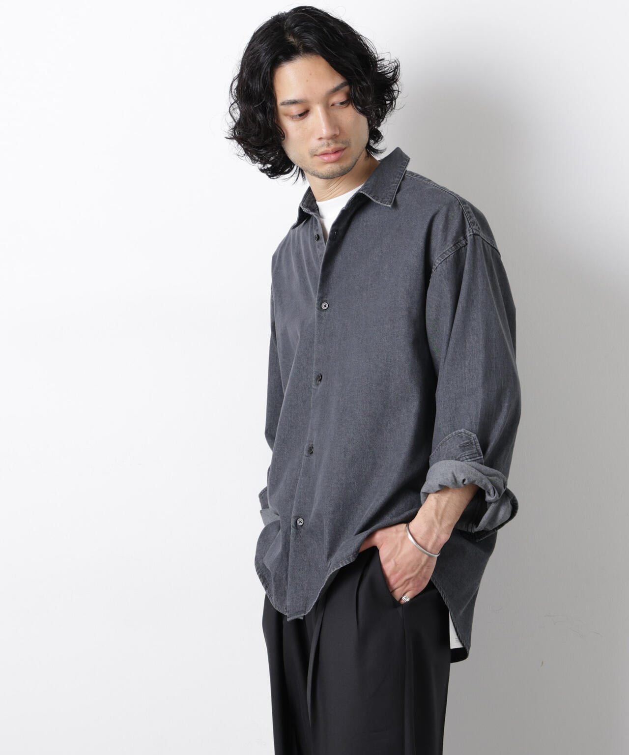 「OtoNANO」大人のワイドシャツ デニムシャツ 長袖