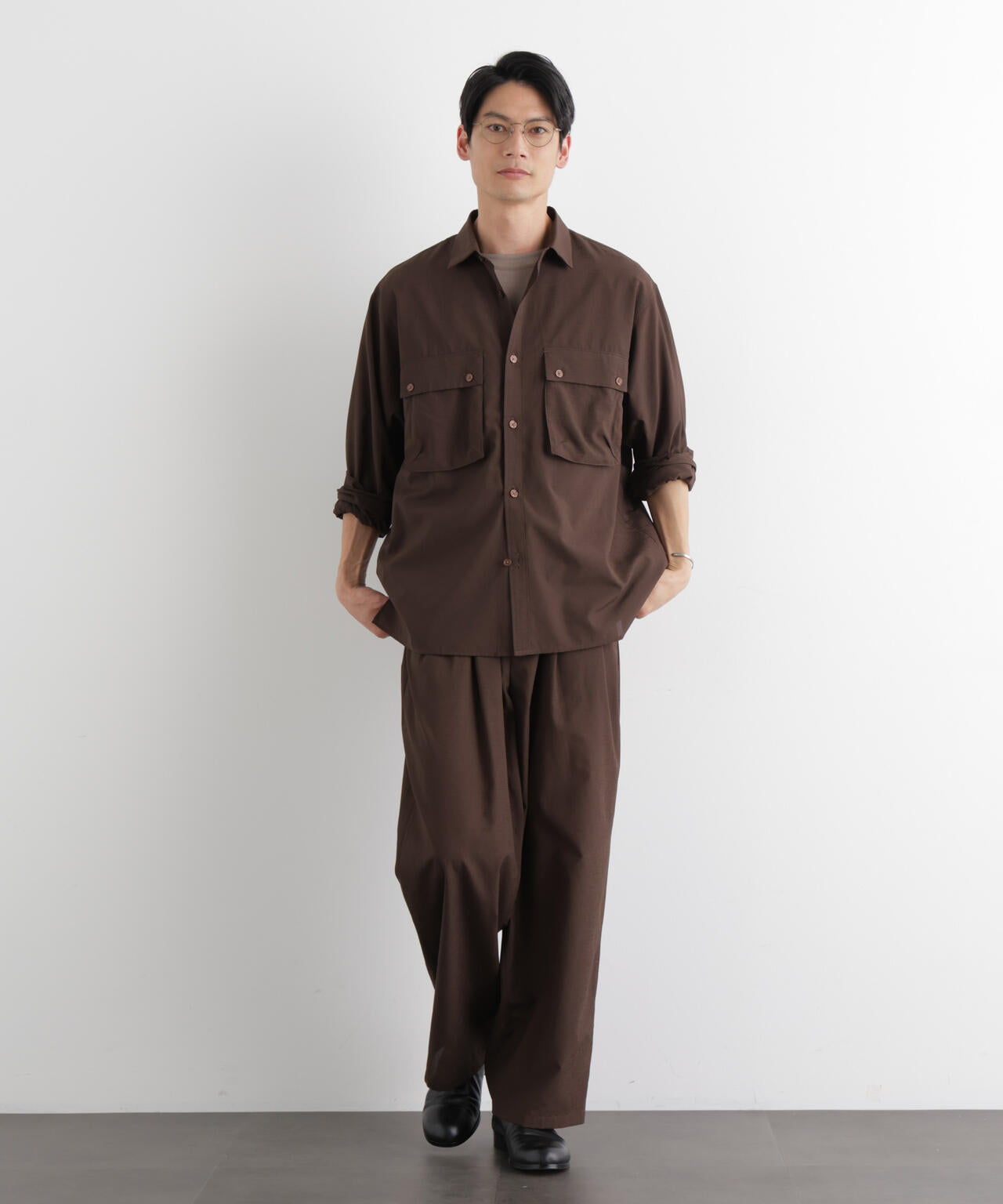 テクニカルリネンライクWポケットシャツジャケット/吸水速乾・接触冷感・UVカット(セットアップ可)