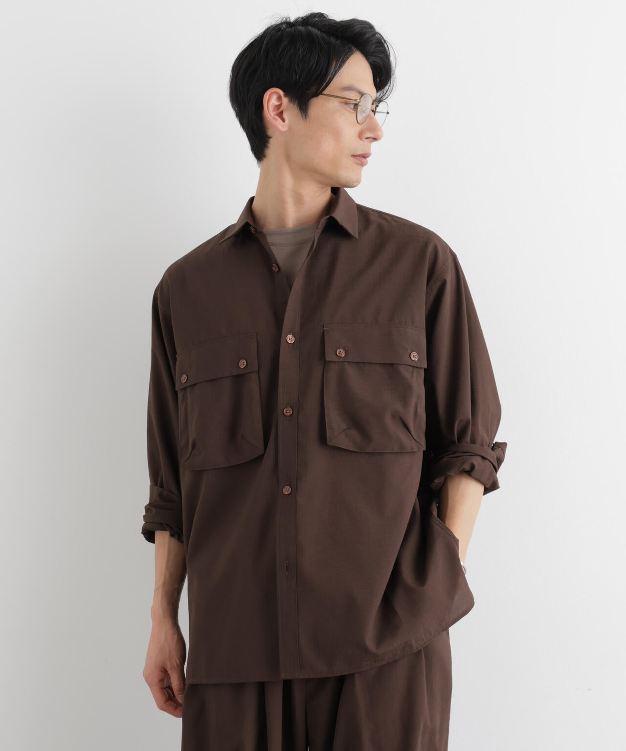 テクニカルリネンライクWポケットシャツジャケット/吸水速乾・接触冷感・UVカット(セットアップ可)