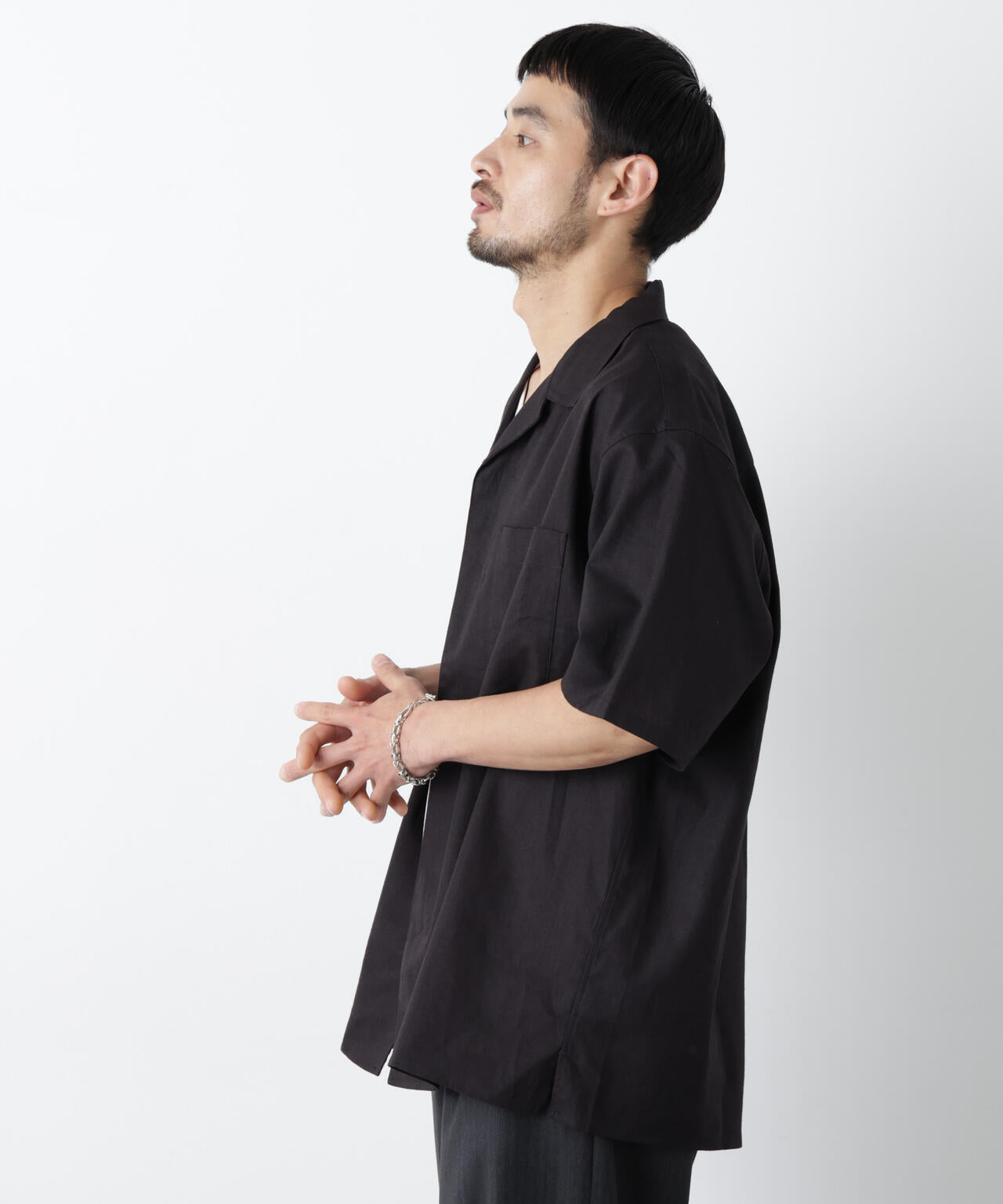 「FRENCH LINEN」 フライフロント半袖シャツ