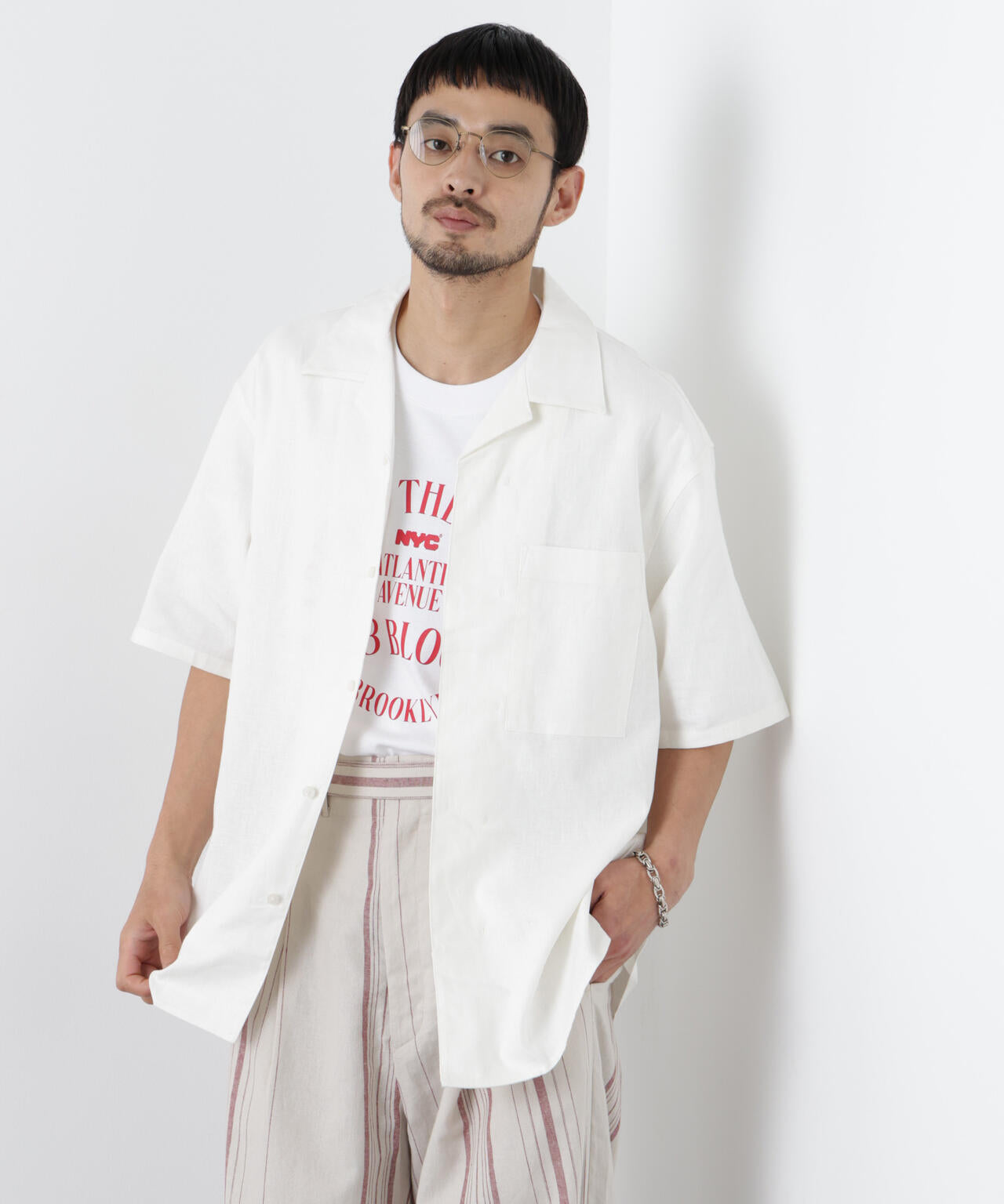 「FRENCH LINEN」 フライフロント半袖シャツ