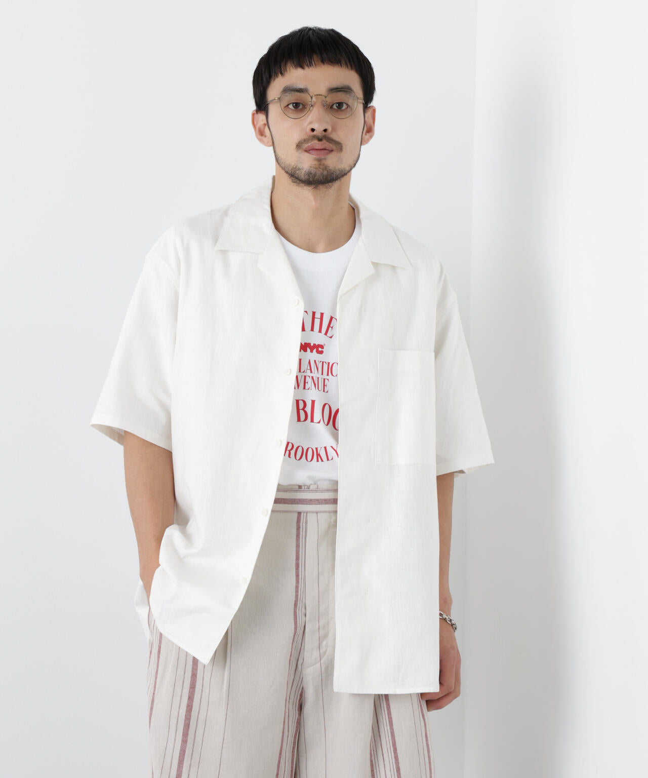 「FRENCH LINEN」 フライフロント半袖シャツ