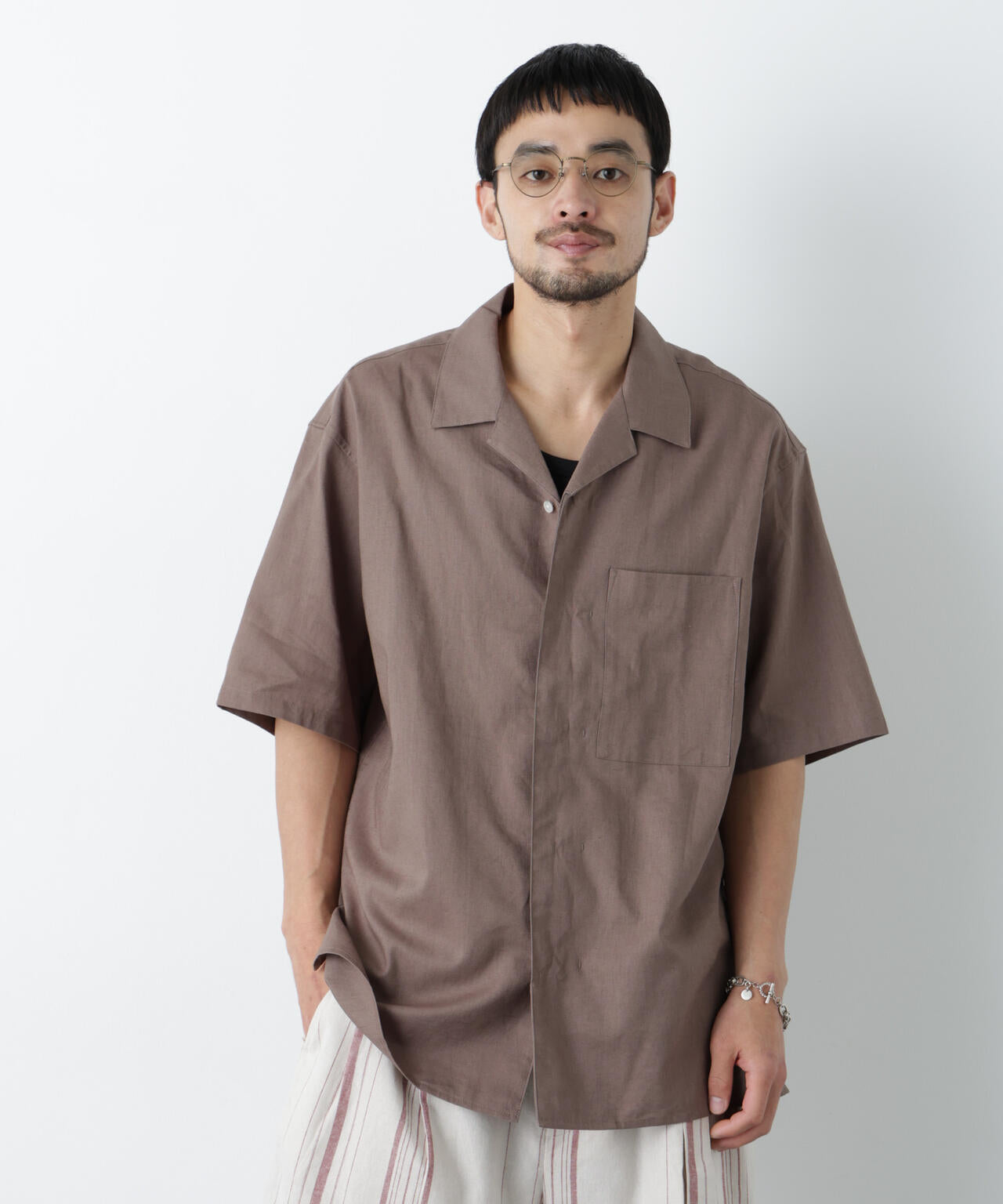 「FRENCH LINEN」 フライフロント半袖シャツ
