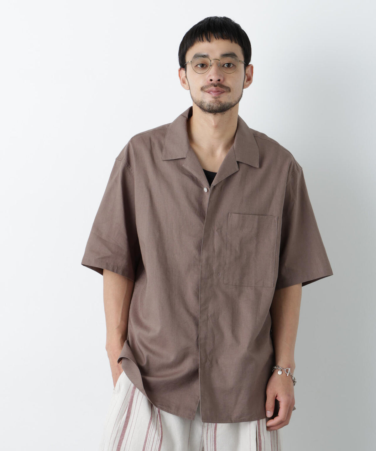 「FRENCH LINEN」 フライフロント半袖シャツ