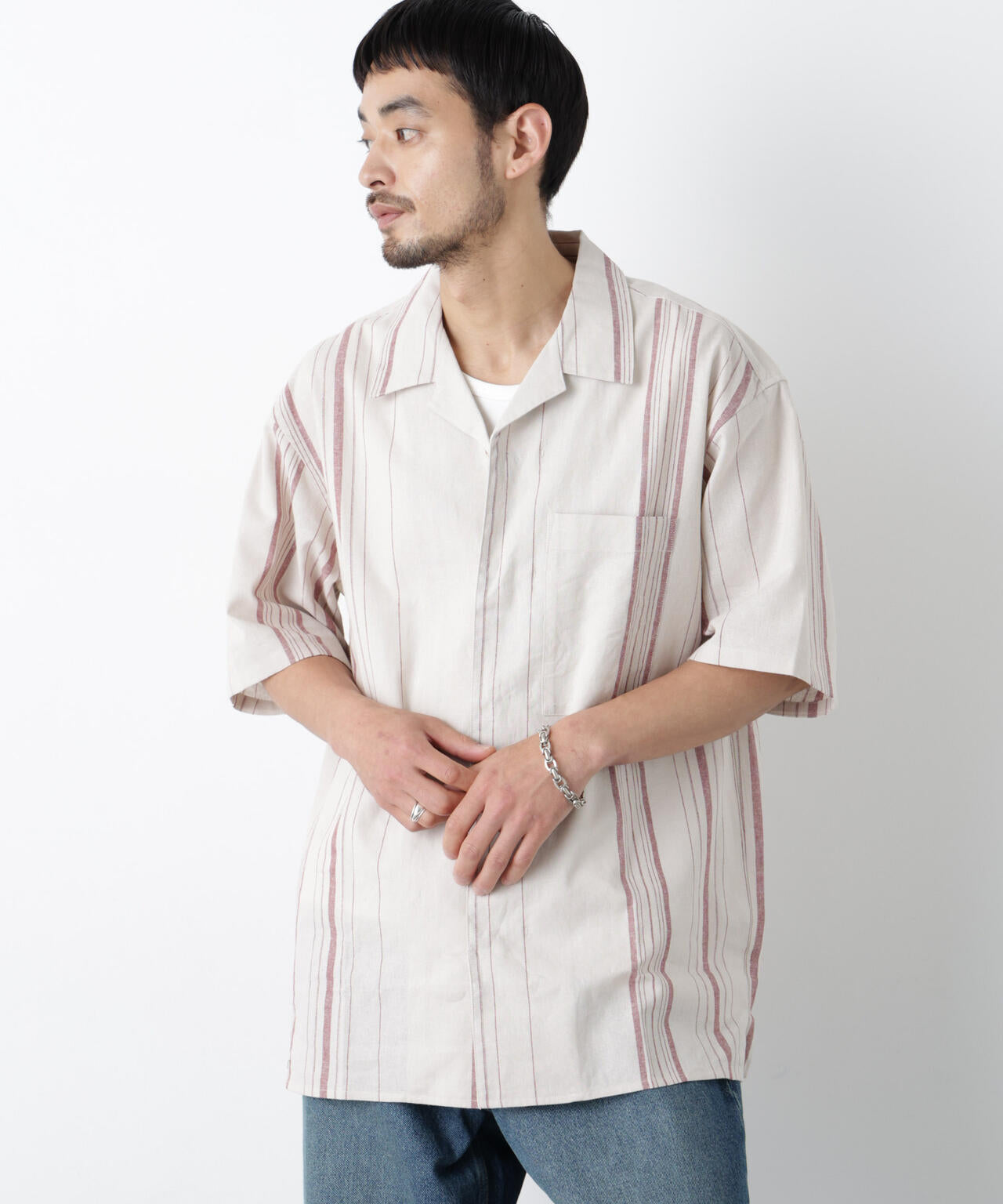 「FRENCH LINEN」 フライフロント半袖シャツ