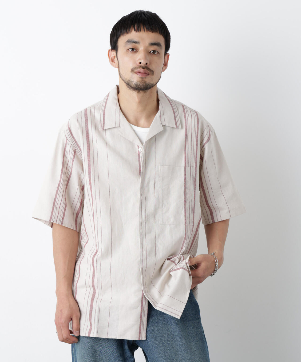 「FRENCH LINEN」 フライフロント半袖シャツ