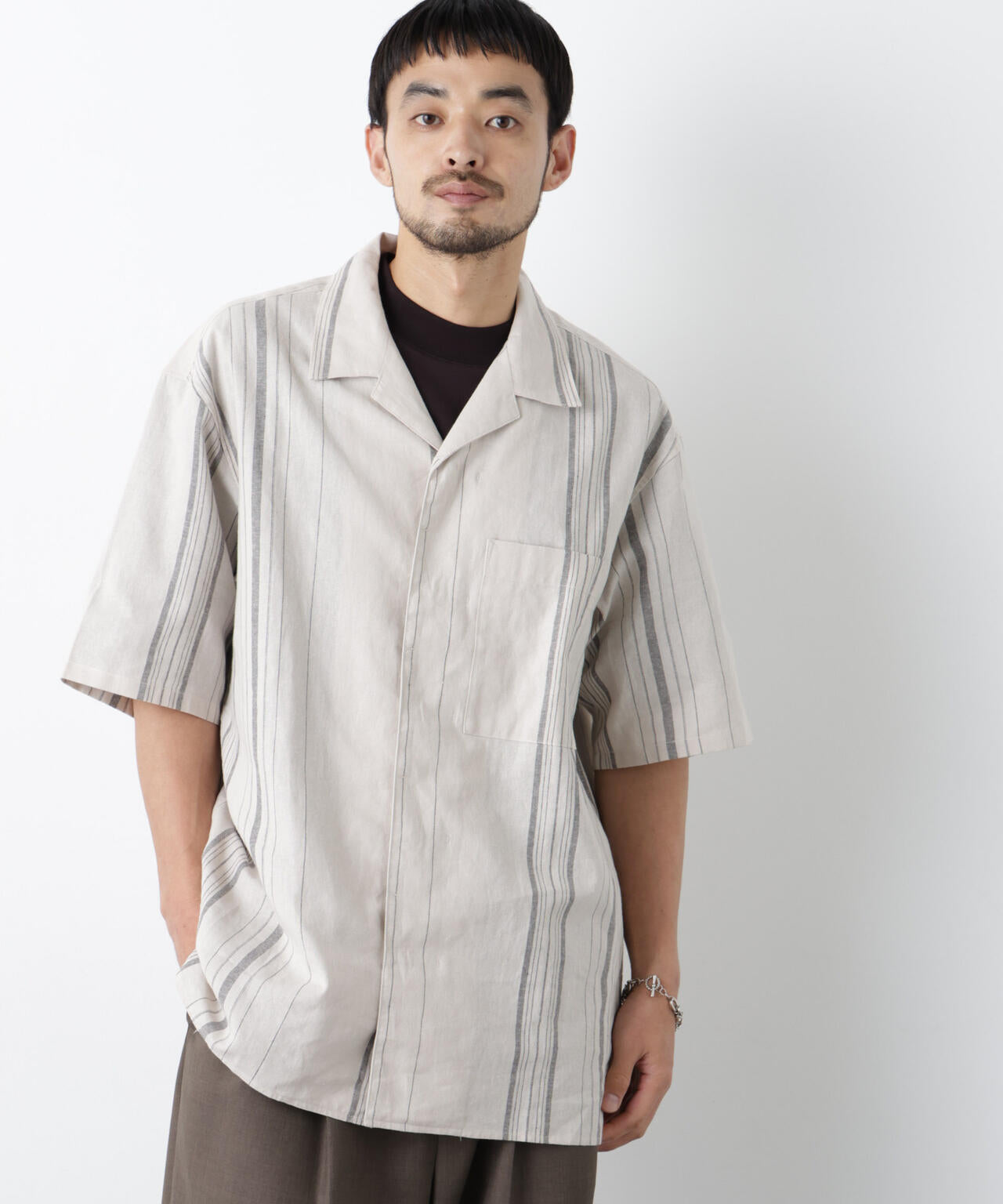 「FRENCH LINEN」 フライフロント半袖シャツ