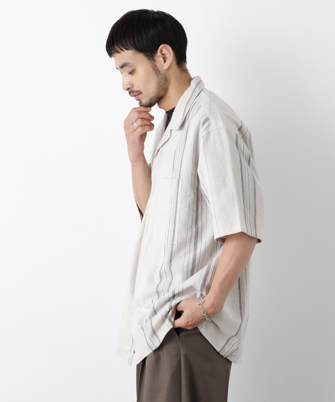 「FRENCH LINEN」 フライフロント半袖シャツ