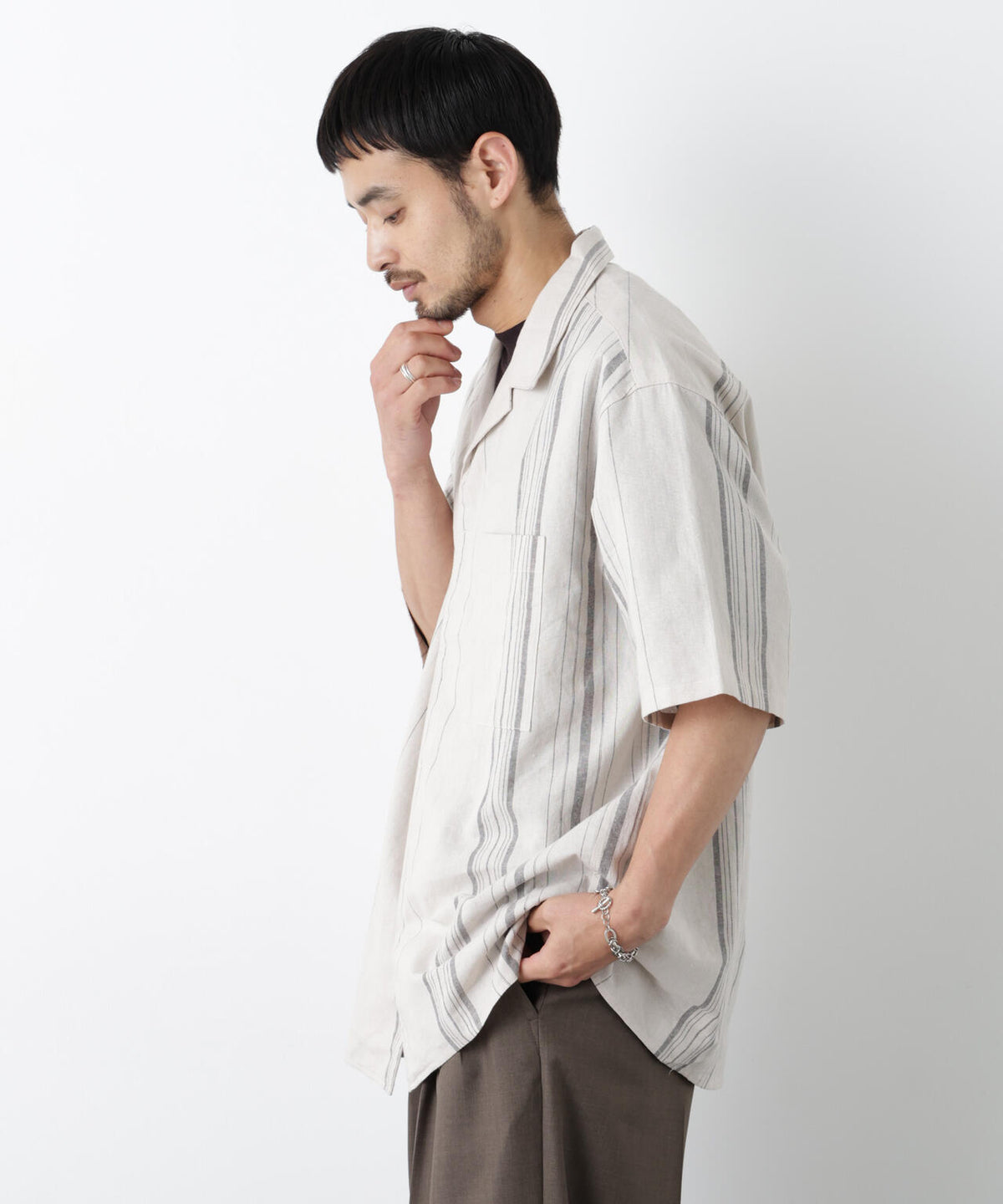 「FRENCH LINEN」 フライフロント半袖シャツ