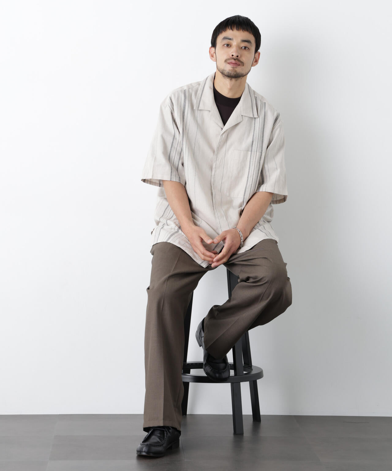 「FRENCH LINEN」 フライフロント半袖シャツ