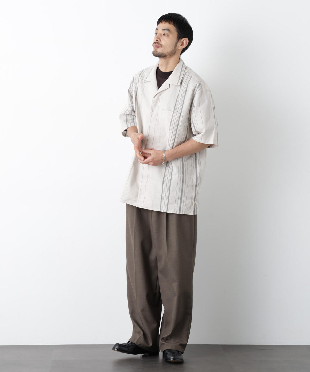 「FRENCH LINEN」 フライフロント半袖シャツ