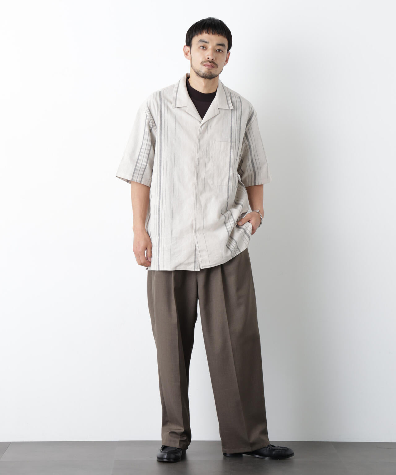 「FRENCH LINEN」 フライフロント半袖シャツ