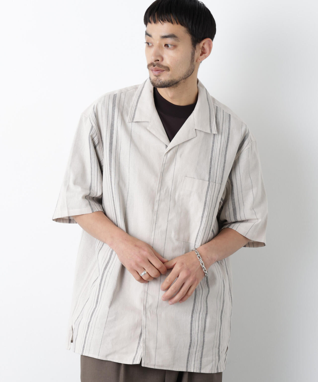 「FRENCH LINEN」 フライフロント半袖シャツ