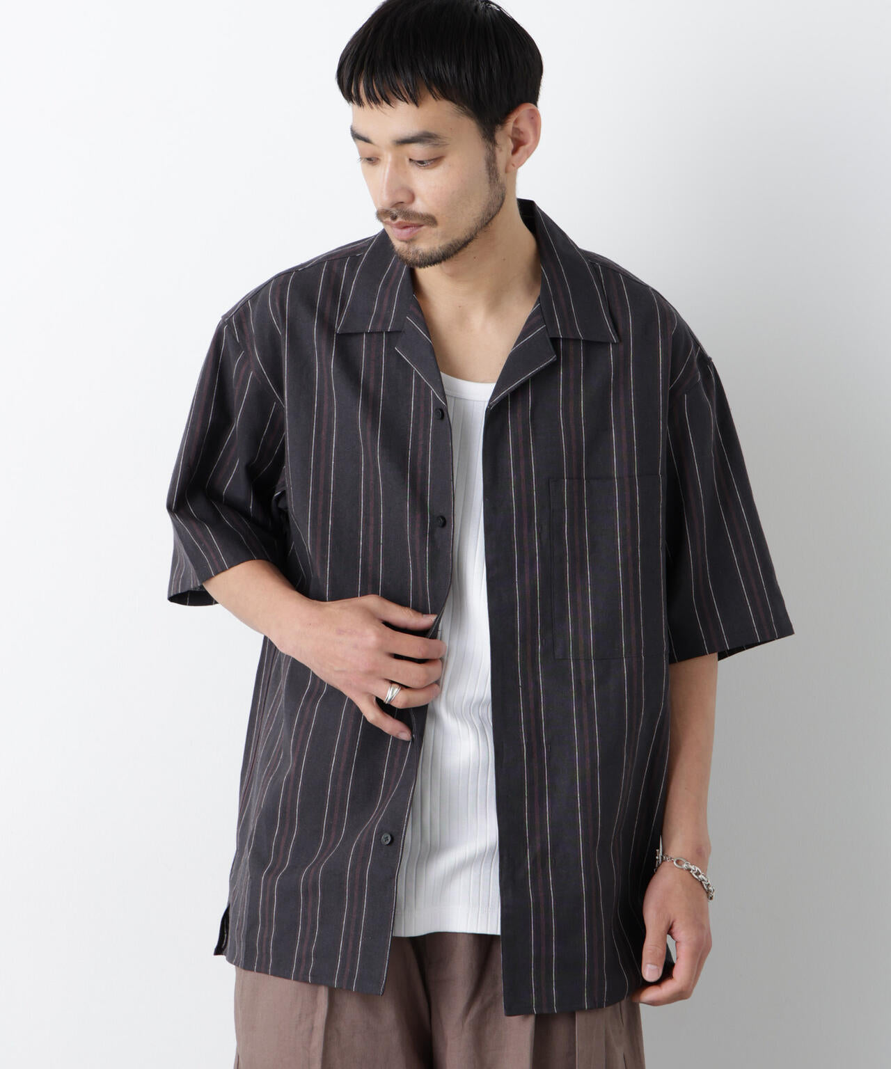 「FRENCH LINEN」 フライフロント半袖シャツ