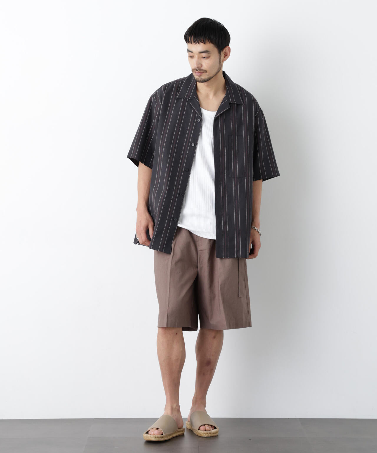 「FRENCH LINEN」 フライフロント半袖シャツ