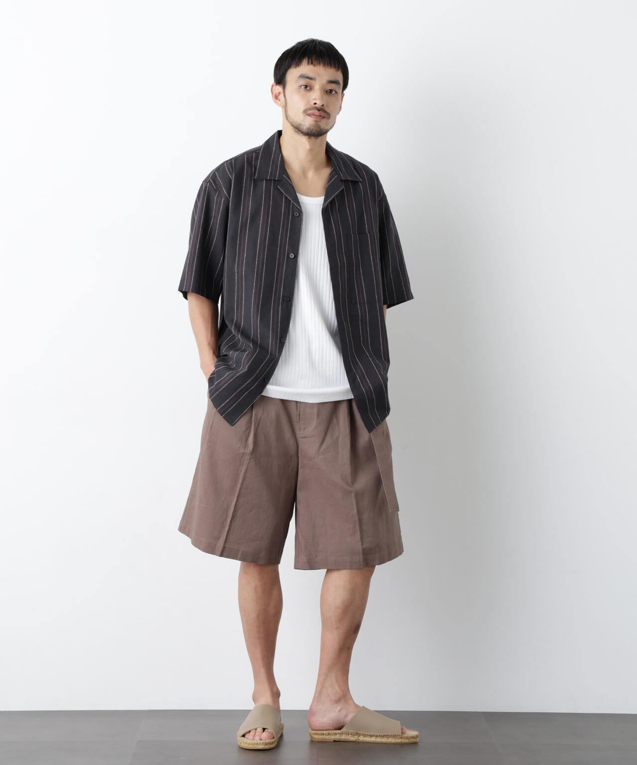 「FRENCH LINEN」 フライフロント半袖シャツ