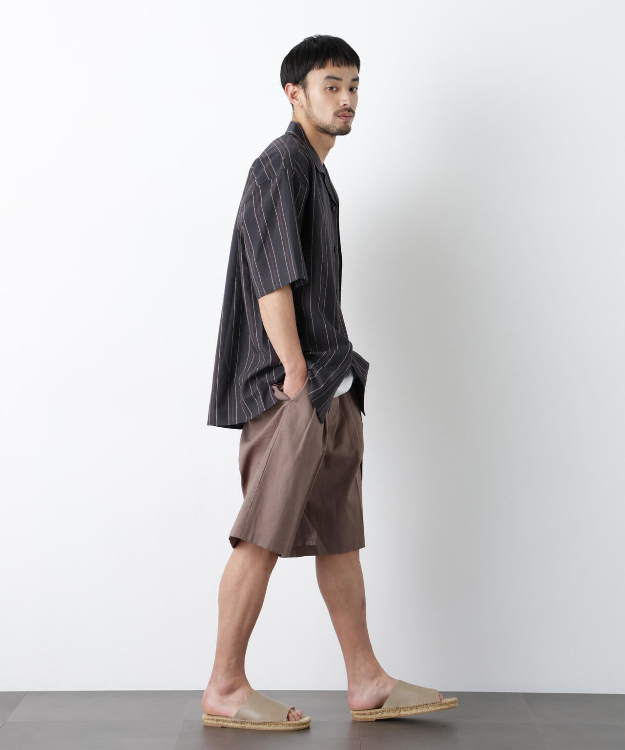「FRENCH LINEN」 フライフロント半袖シャツ