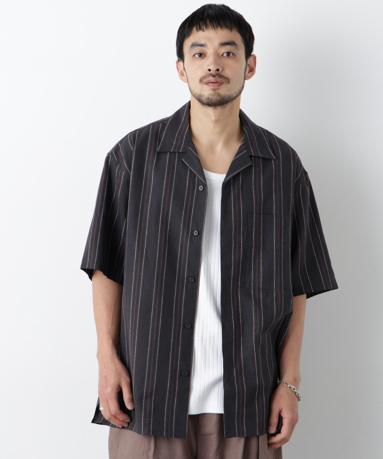 「FRENCH LINEN」 フライフロント半袖シャツ
