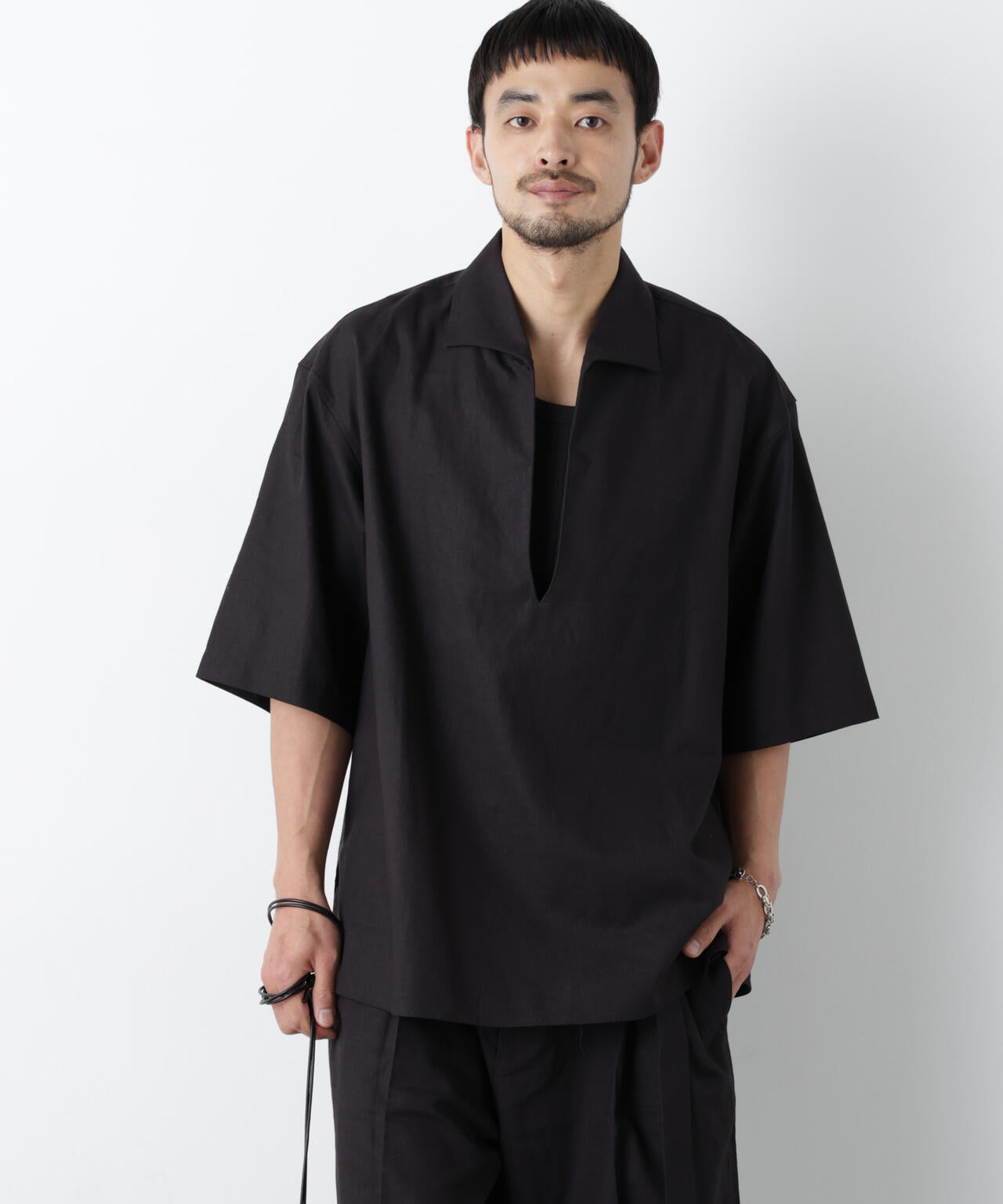 「FRENCH LINEN」イタリアンスキッパー半袖シャツ