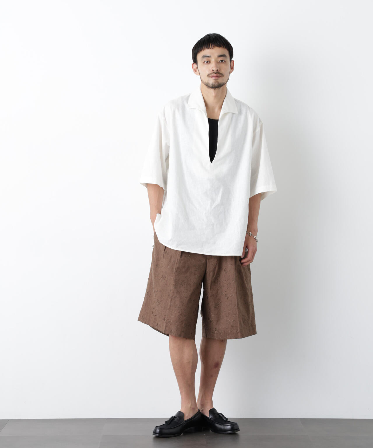 「FRENCH LINEN」イタリアンスキッパー半袖シャツ