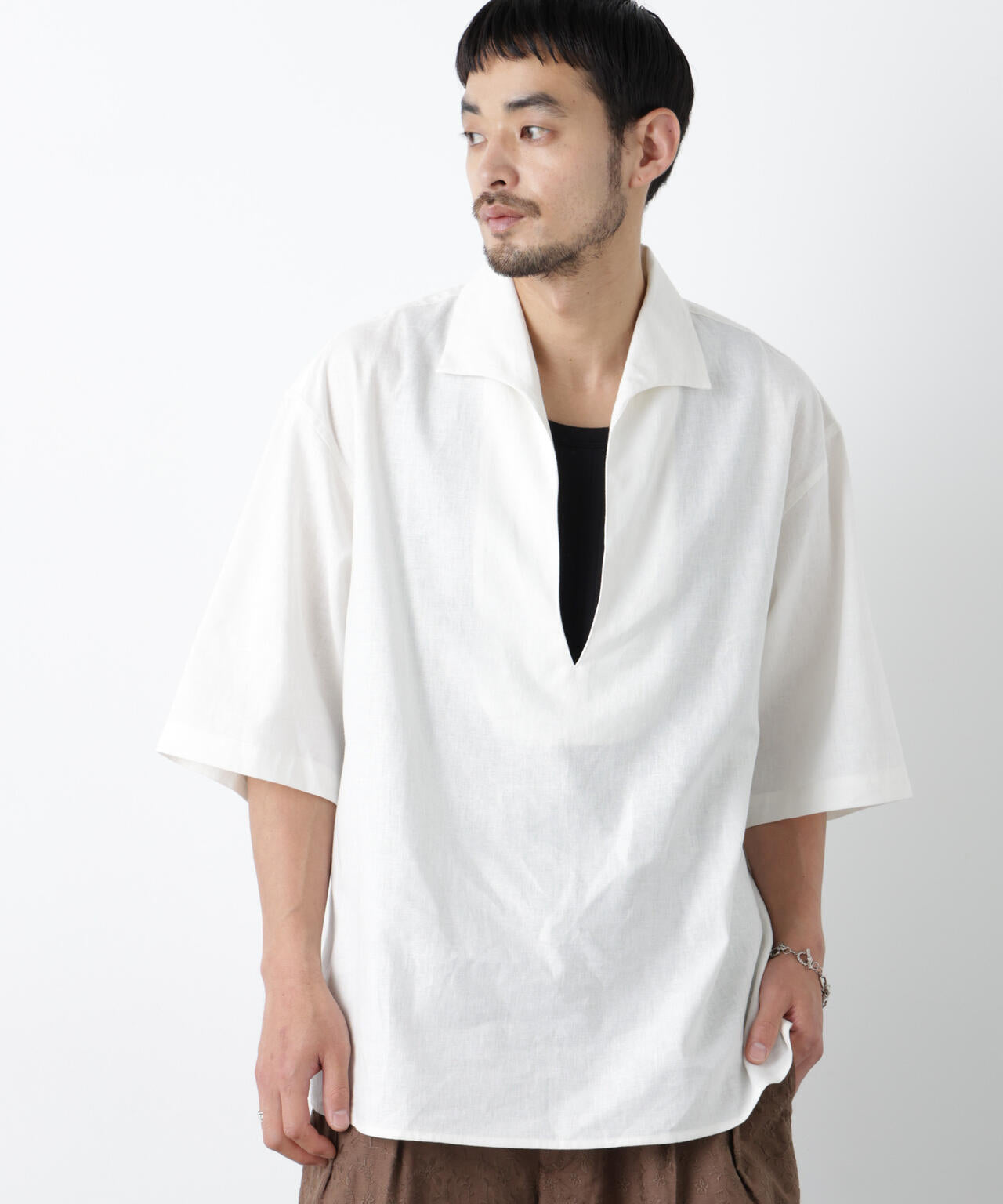 「FRENCH LINEN」イタリアンスキッパー半袖シャツ