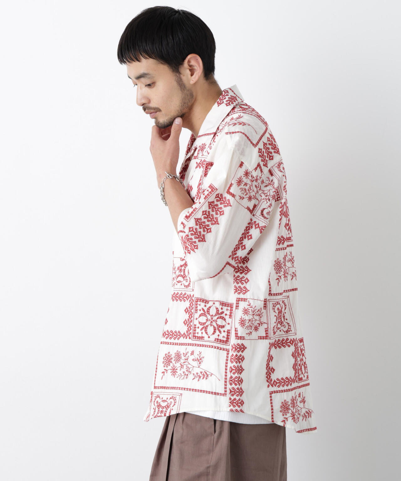 「OtoNANO」×masoret アイレット刺繍シャツ