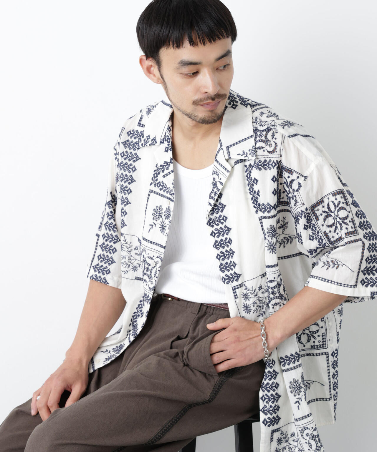 「OtoNANO」×masoret アイレット刺繍シャツ