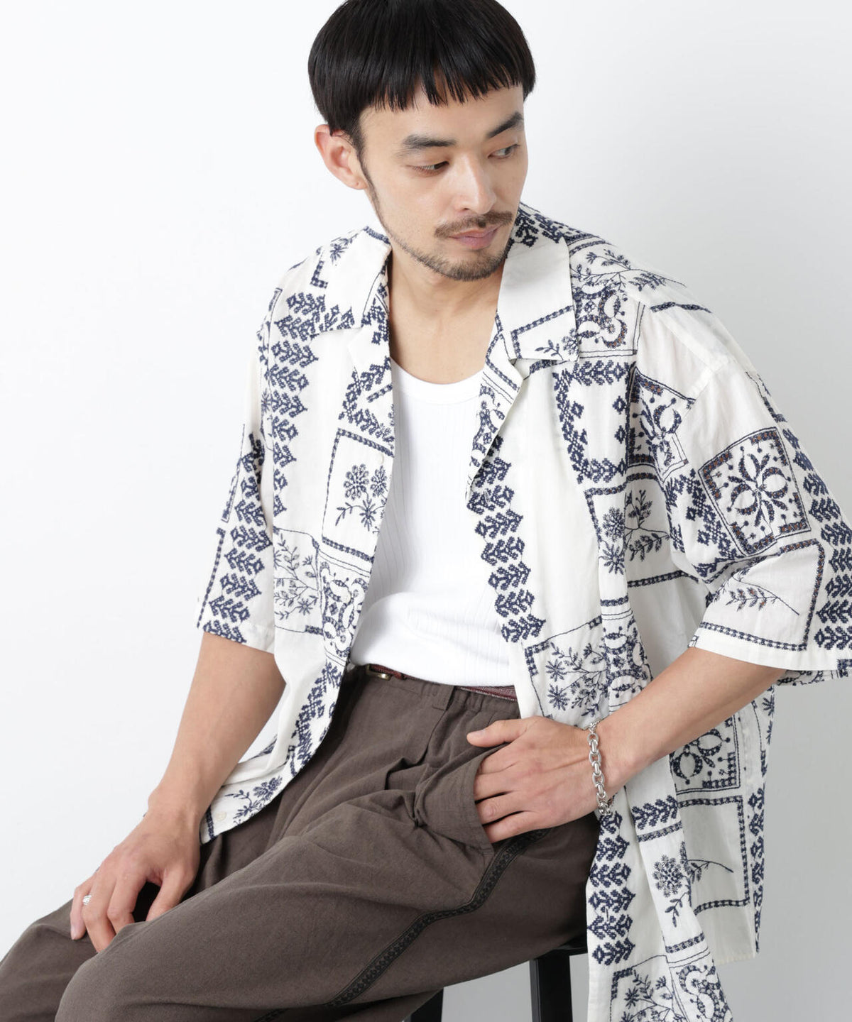 「OtoNANO」×masoret アイレット刺繍シャツ