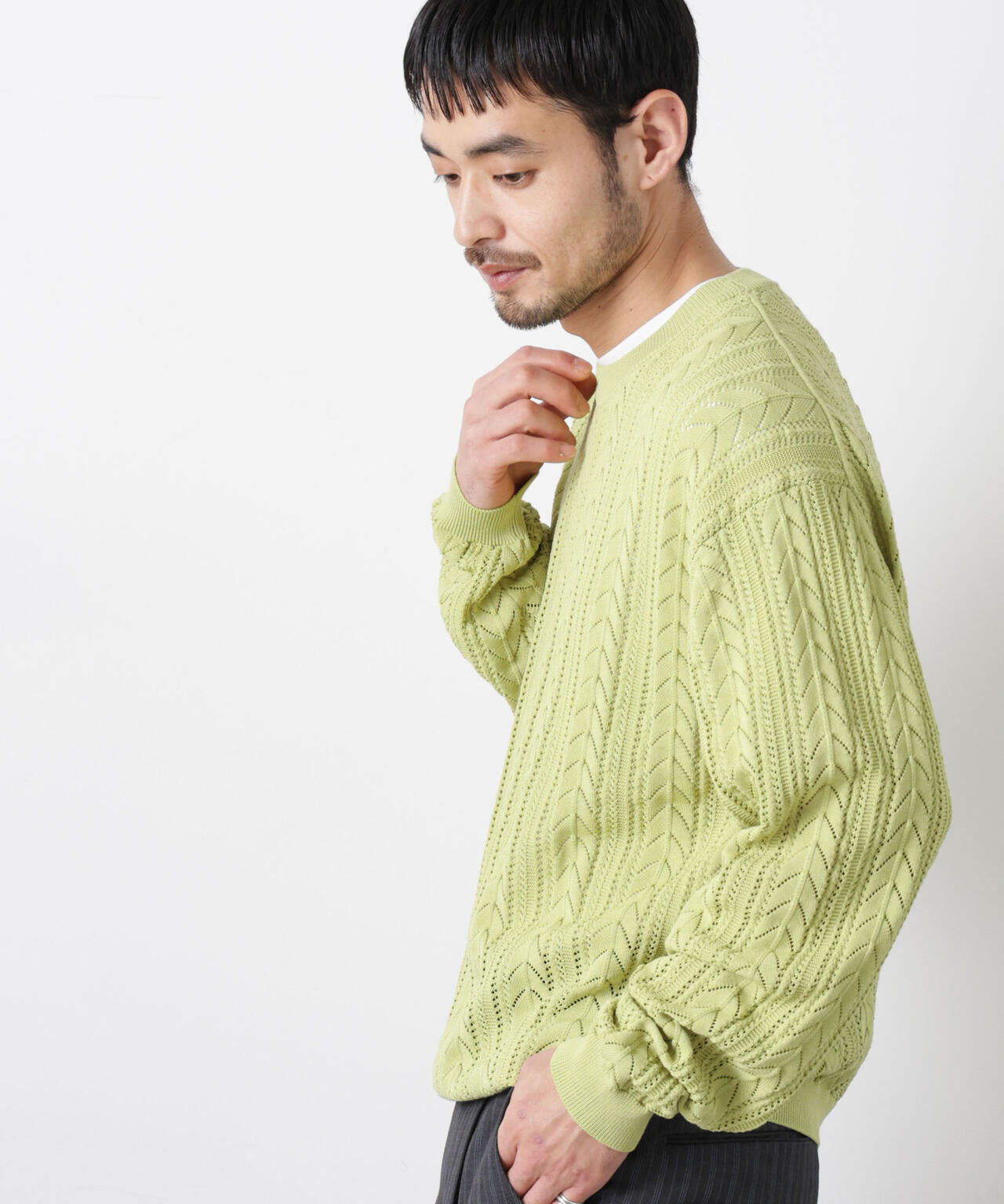 「ASSEMBLANC」コードヤーンシアーケーブルニット