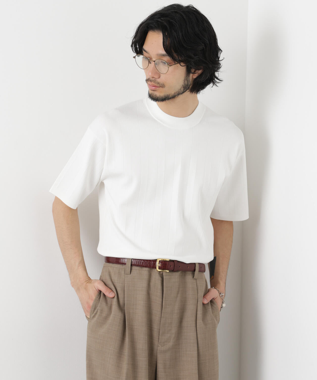 「ASSEMBLANC」 針抜きクルーネックニット