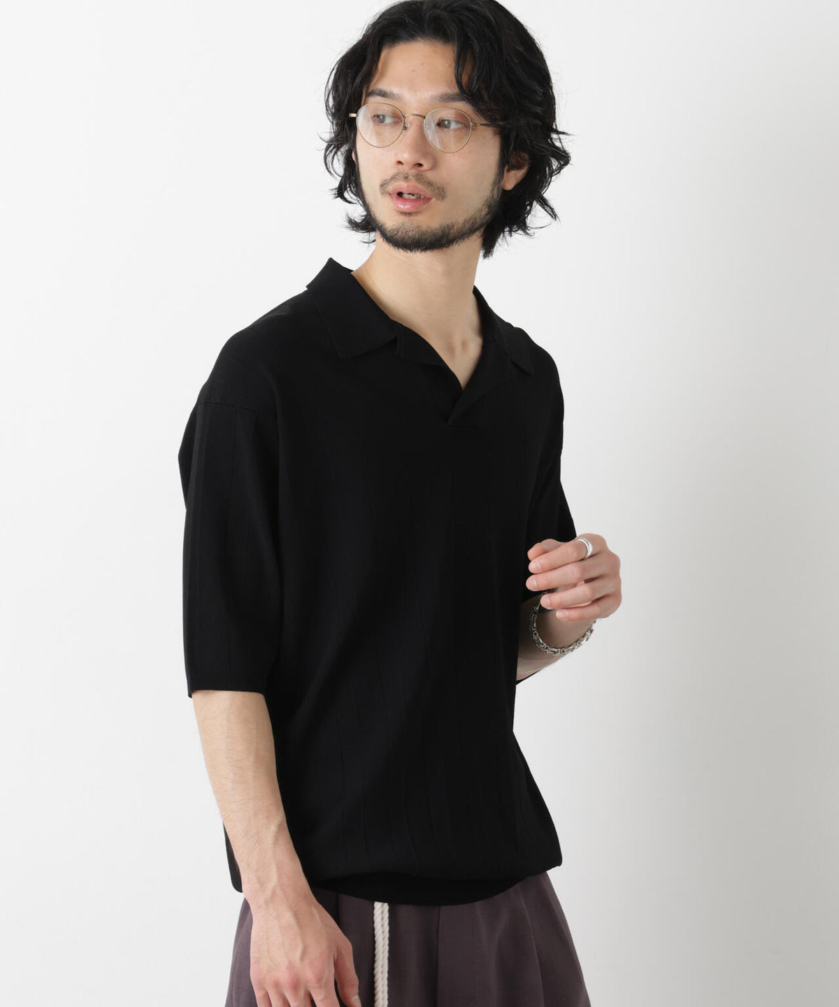 「ASSEMBLANC」 針抜きスキッパーポロ